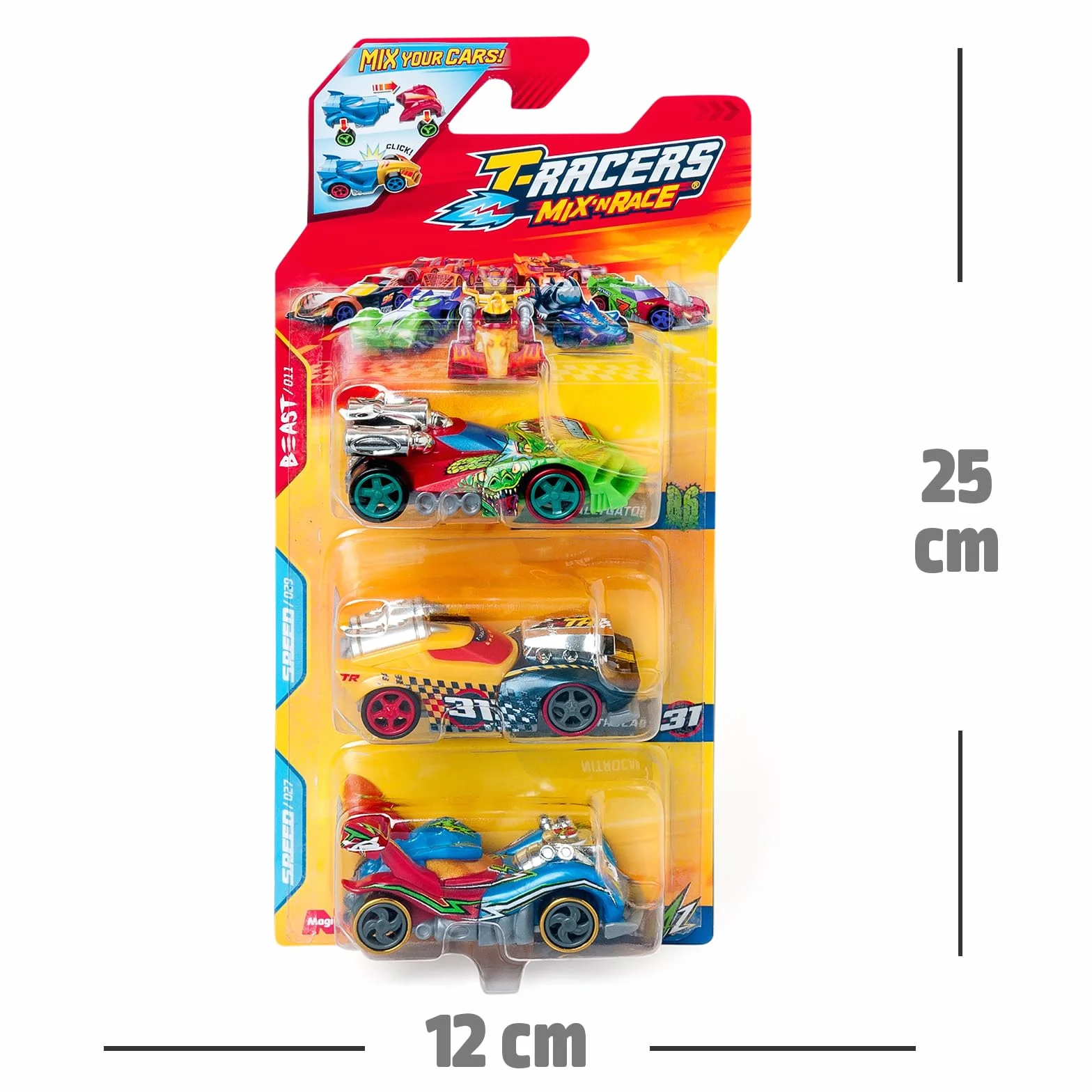 T-Racers Mix ´N Race 3 Pack – Pack de 3 Coches coleccionables. Coches Desmontables por Dos Partes y con Piezas Intercambiables. Pack 11/12