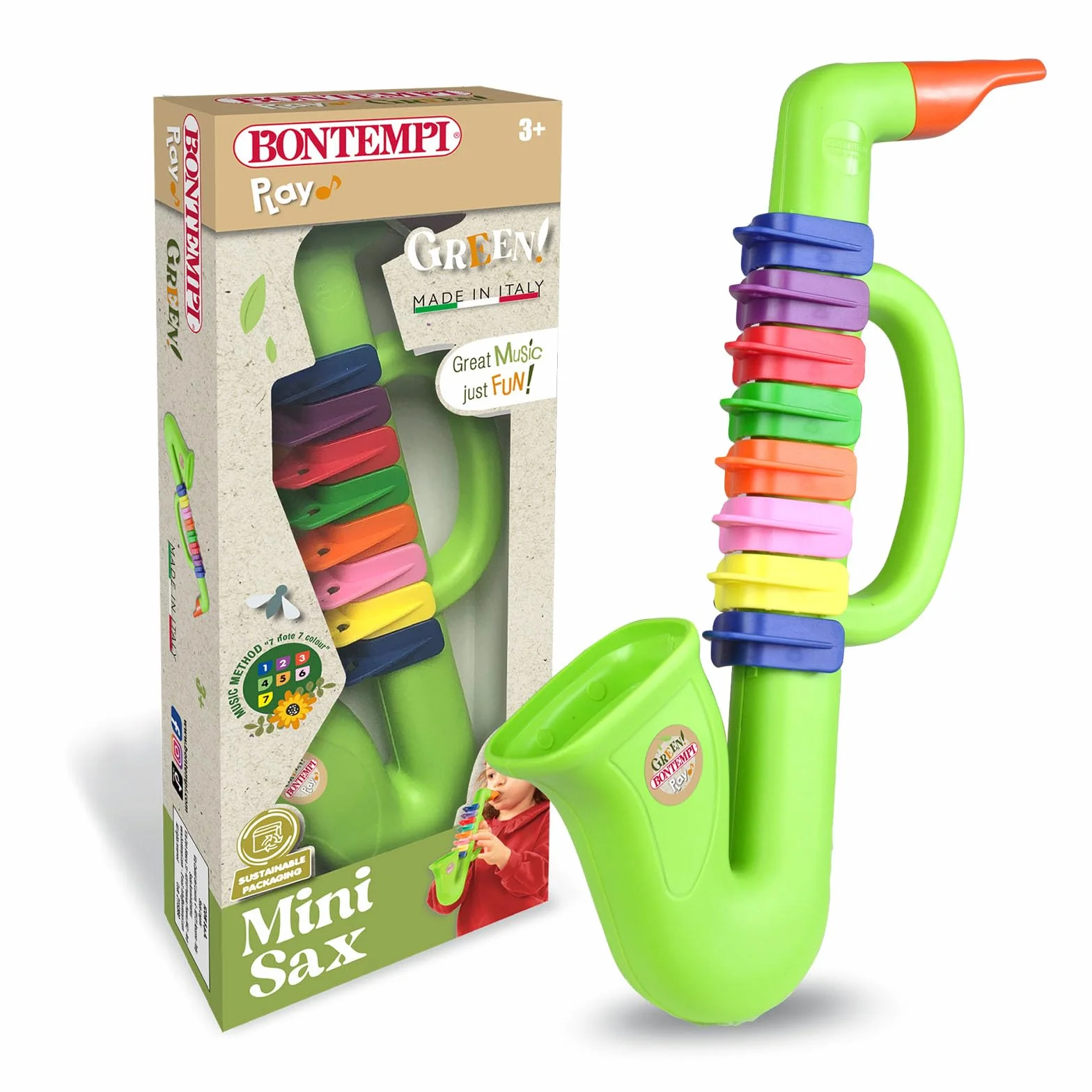 Bontempi | Saxofón de 8 Notas con Colores 280mm, Juguete Musical para Niños 3+