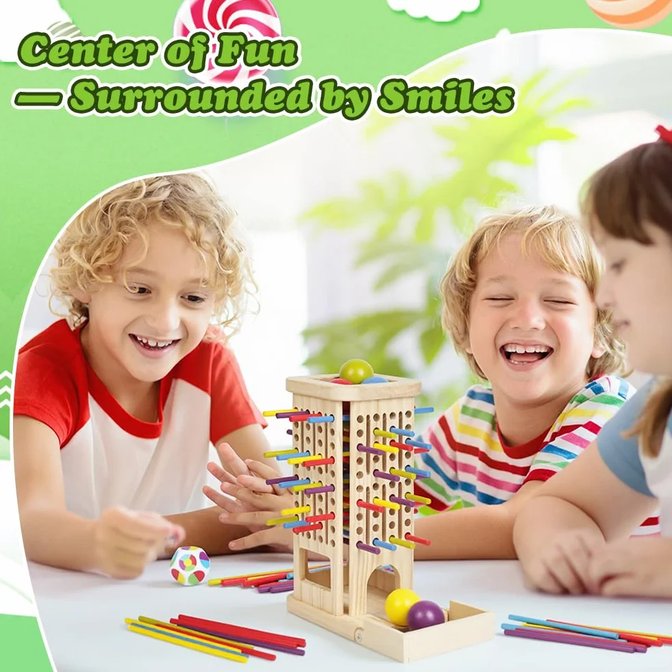 Ainiv Juegos de Mesa Montessori, 3 in 1 Juguetes Educativos Niños con 40 Palitos Colores y 1 Dados, Juegos Divertidos para La Familia, Juguete Motricidad Fina para Niños 3, 4, 5, 6 Años
