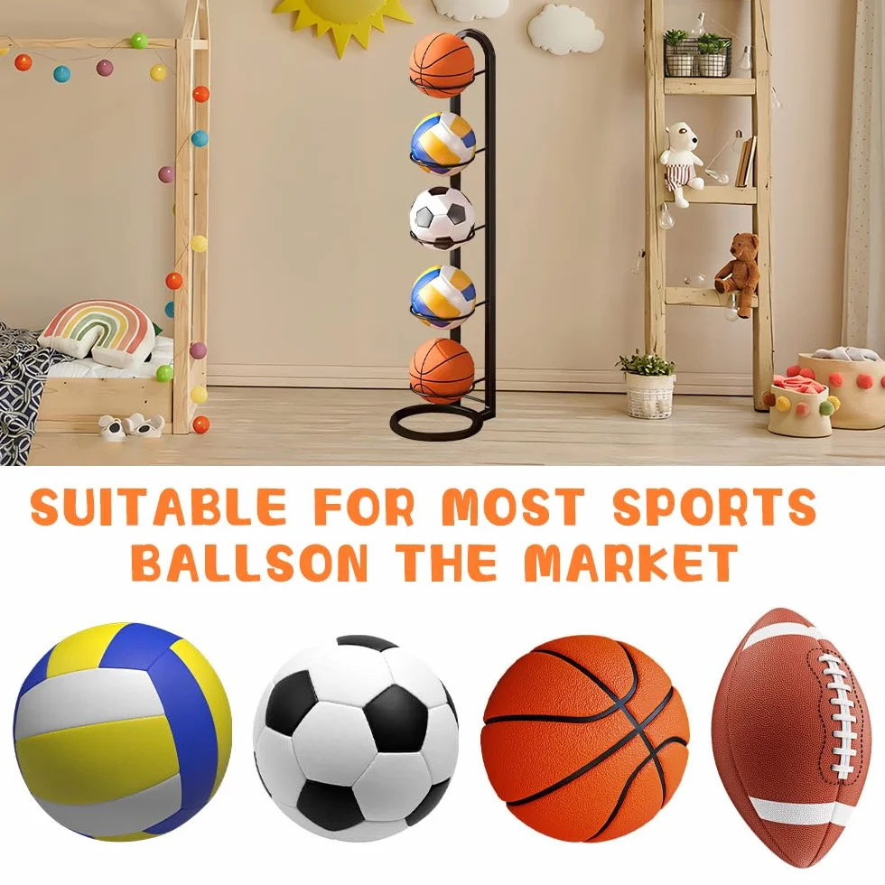Estante de Almacenamiento de Pelotas 5 Niveles Soporte Vertical para Balón de Fútbol Baloncesto