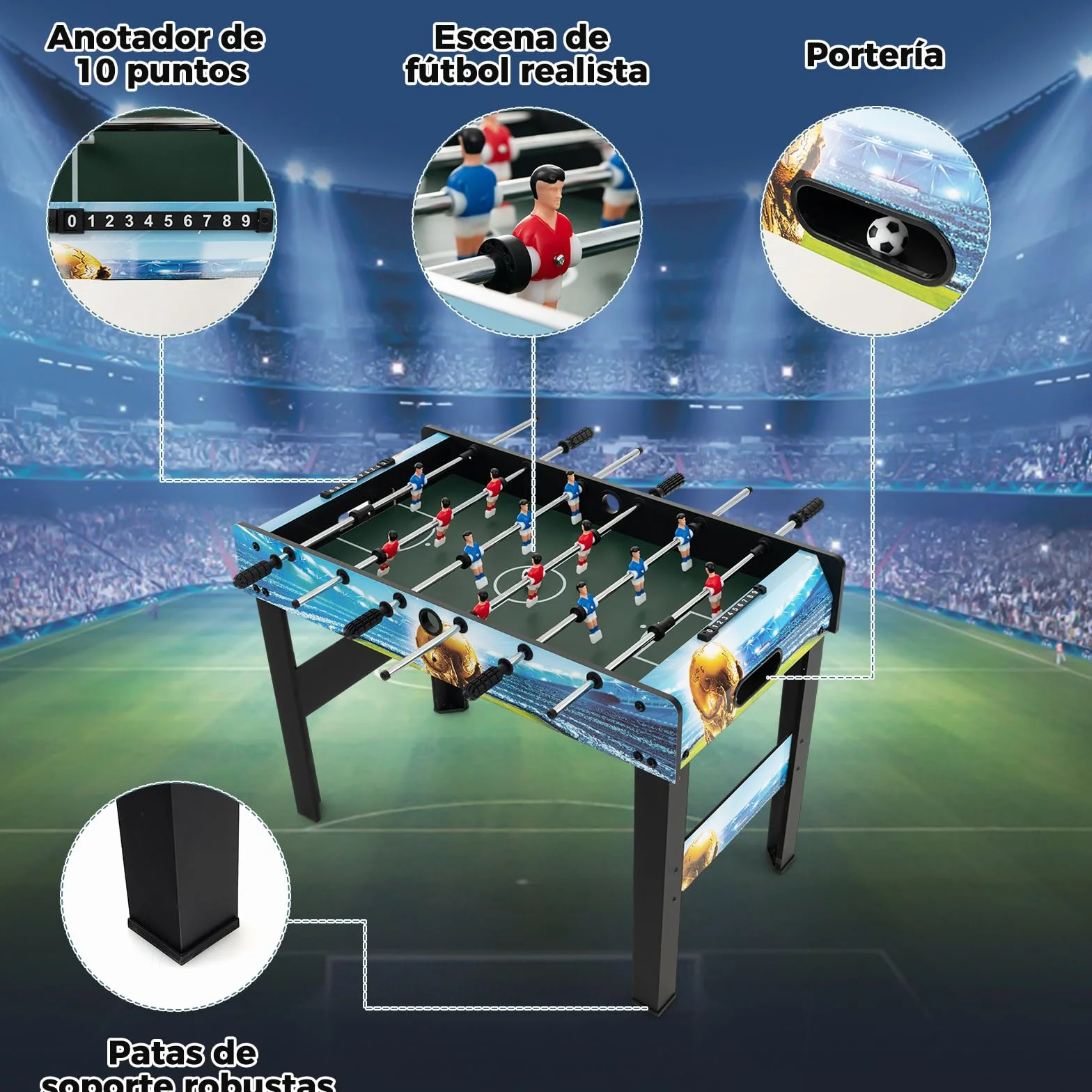 COSTWAY Futbolín de Mesa de 94 cm, Futbolines con Marcador, Patas Extraíbles, Juego de Fútbol para Sala de Juegos, Fiestas, Metegol, Futbolines para Niños y Adultos, 94 x 51 x 68,5 cm