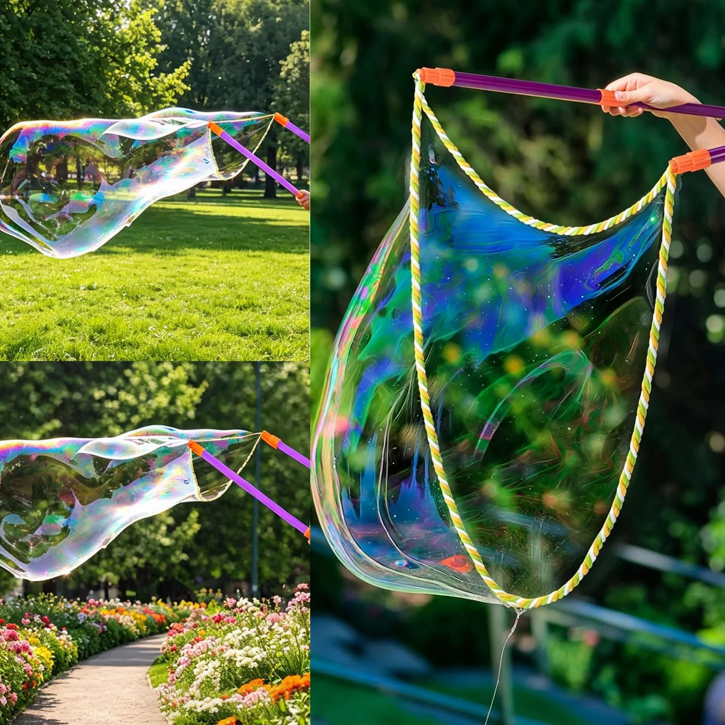 YeahBoom Juego de pompas de jabón gigantes, 2 unidades grandes, diseño telescópico de pompas de jabón, juguetes de burbujas de jabón, fáciles de llevar, para juegos al aire libre, fiestas
