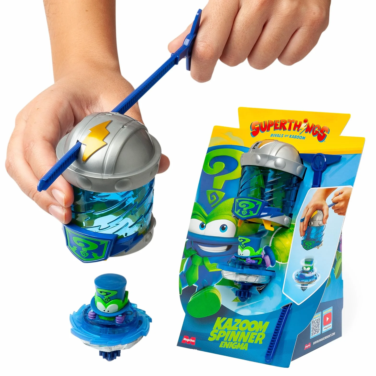 SUPERTHINGS KAZOOM Power – Kazoom Spinner – Enigma. Incluye 1 Cápsula Kazoom, 1 peonza Kazoom y 1 Tira.