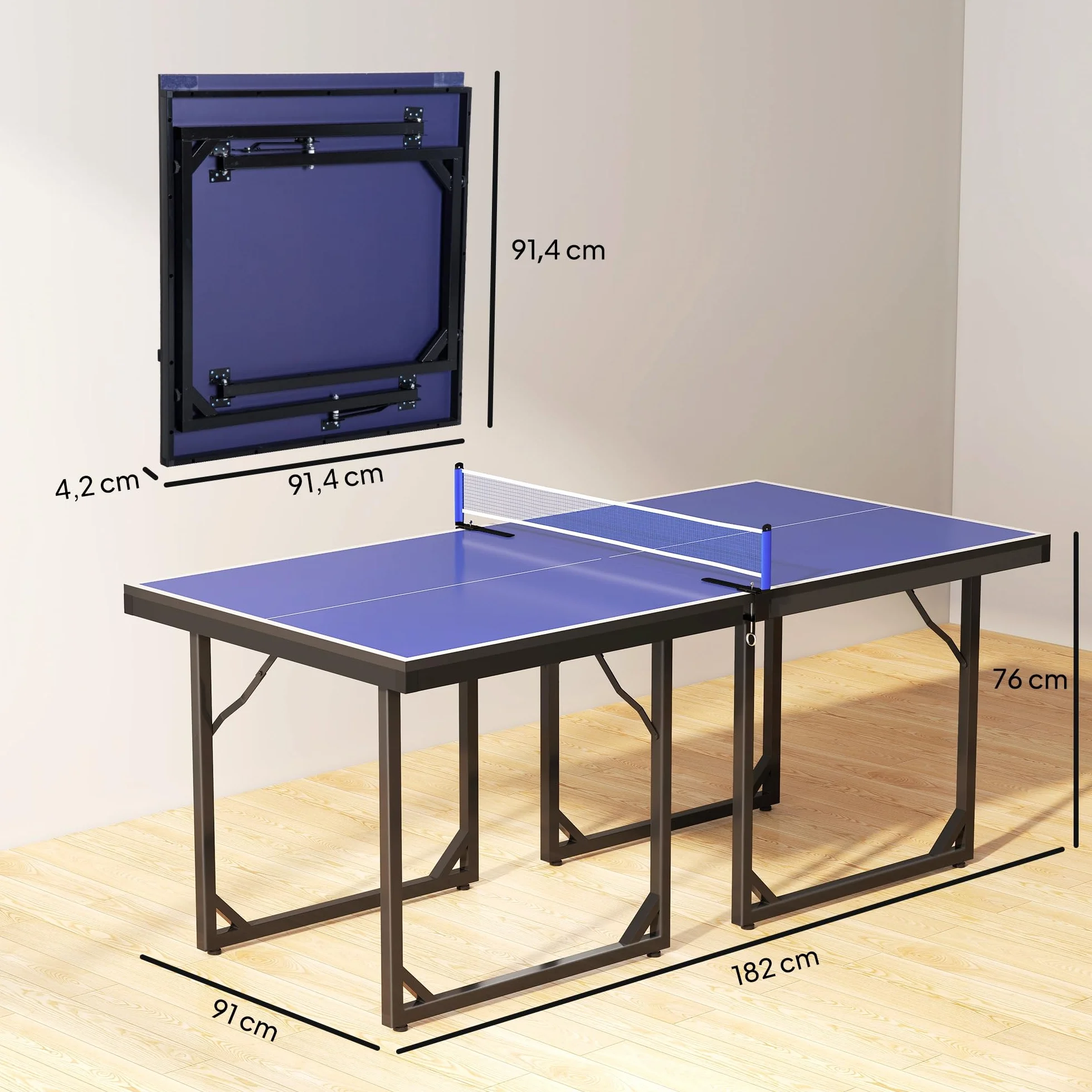 HOMCOM Mesa de Ping-Pong Plegable 182x91cm Resistente a la Intemperie Marco de Acero con Red para Interior