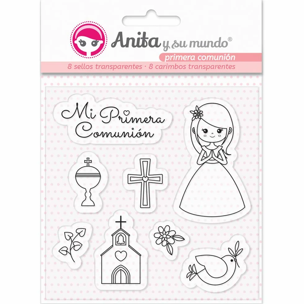 37010346. Pack de 8 Sellos de Silicona para Scrapbooking, Colección Primera Comunión Niño