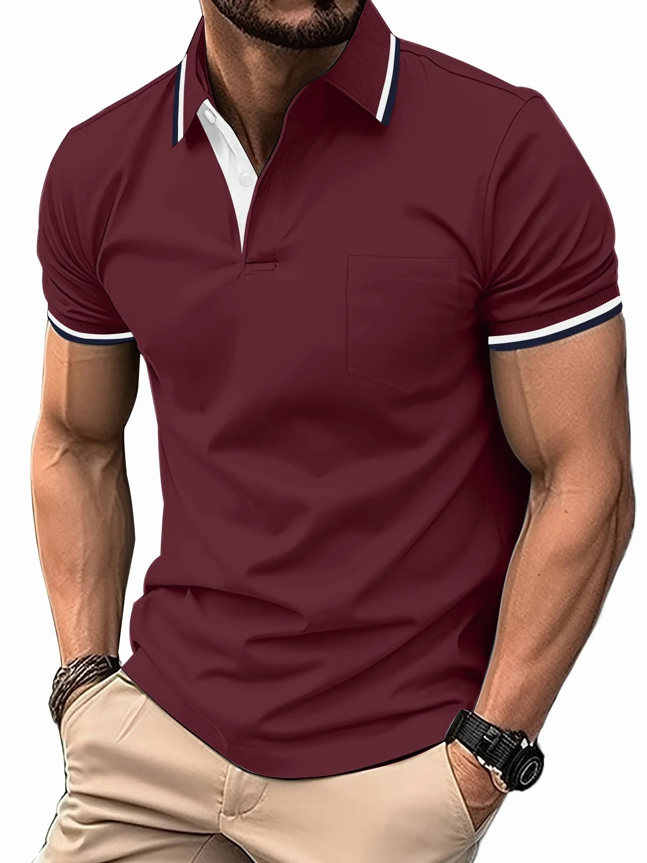 zitysport Polo Hombre Manga con Bolsillo en el Pecho Golf Transpirable Secado Rápido Slim Fit