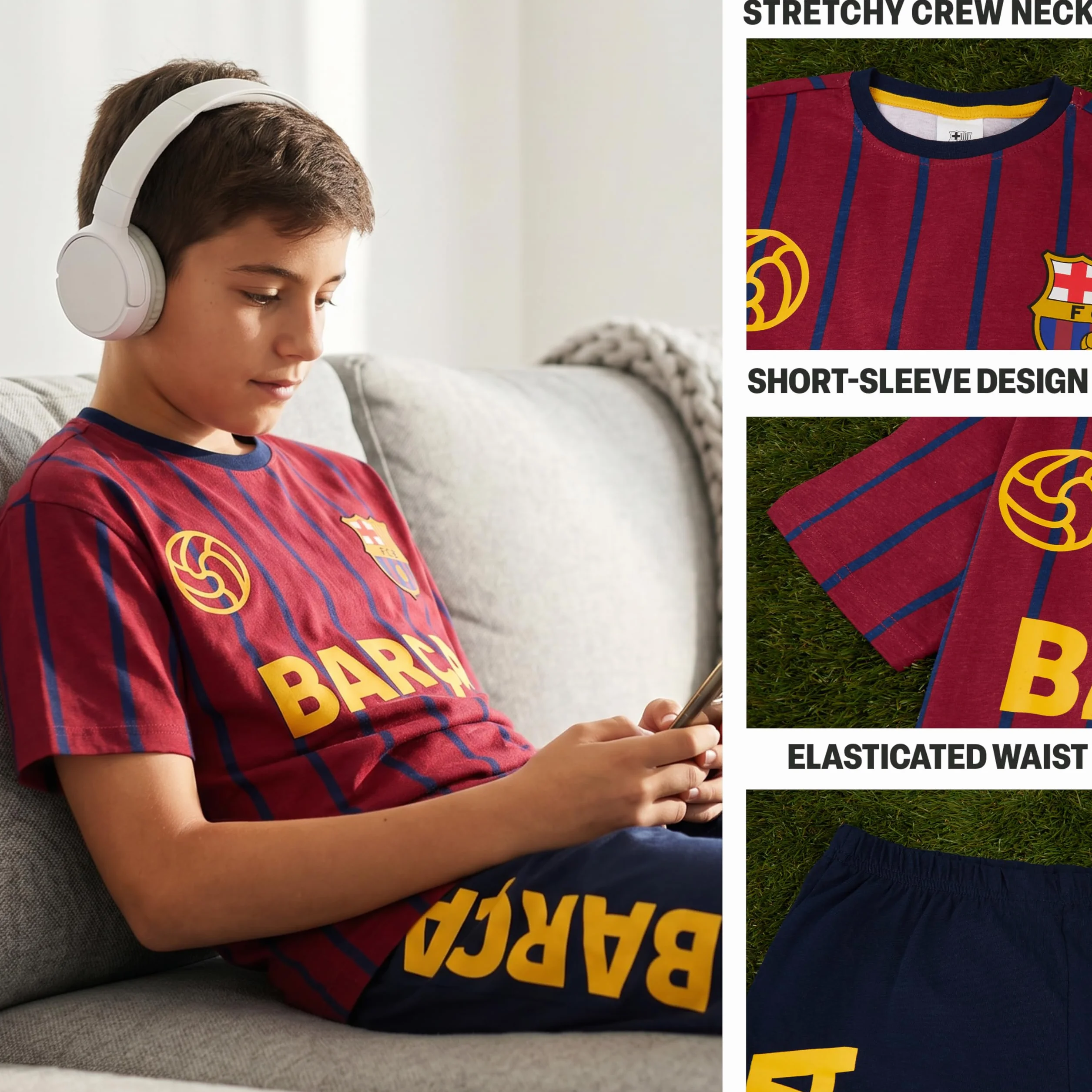 Real Madrid FC Barcelona Pijama Niño Algodón Camiseta Manga Corta Pantalón Corto Verano