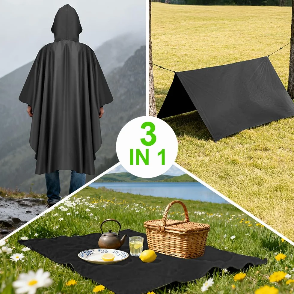 Vicloon Poncho de Lluvia Impermeable 210T 3 en 1 Multifuncional para Mujer Hombre