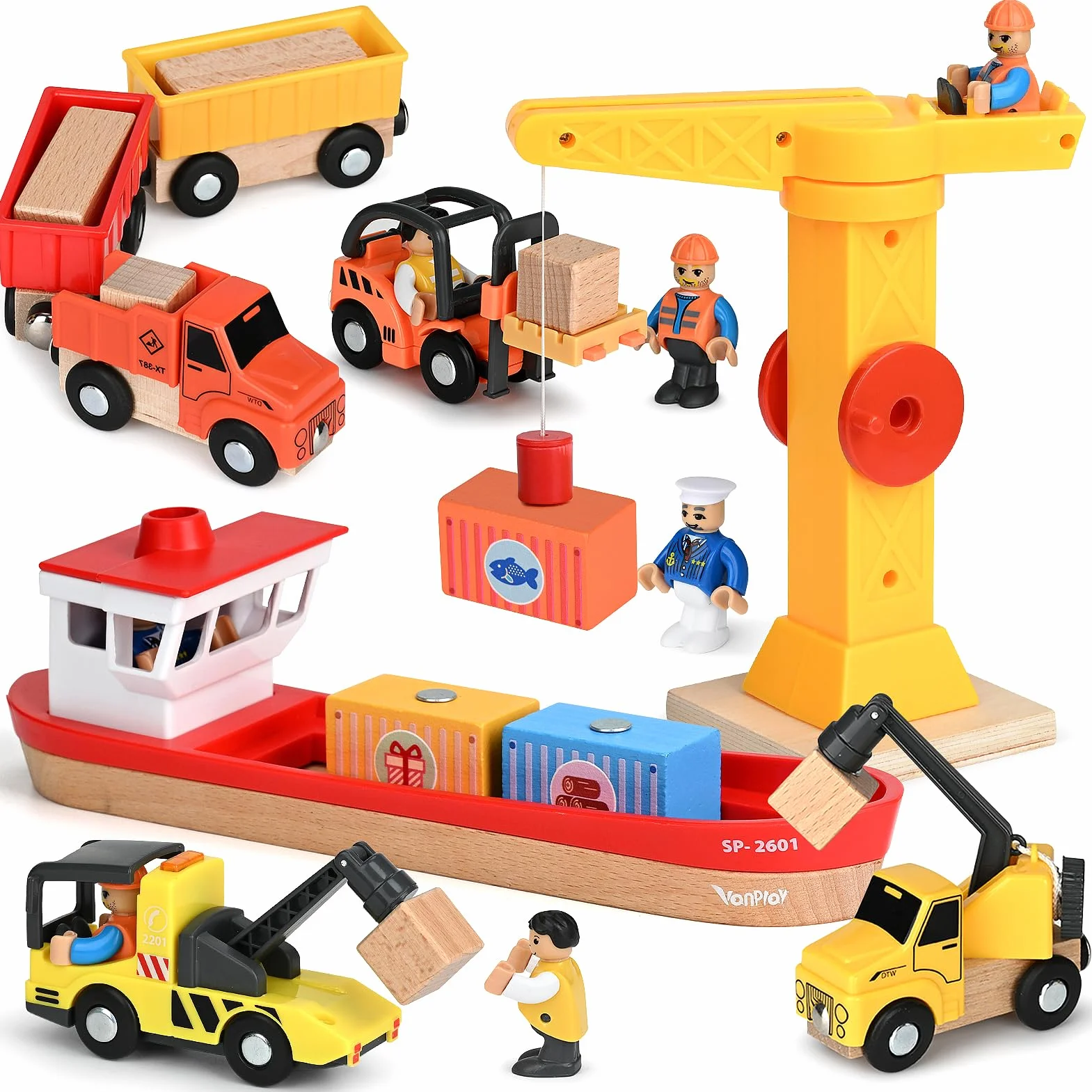 Vanplay Gruas de Juguete Camion Tren Juguete Juego de Juguetes para Vehículos de Construcción, Regalo Construcciones para Niños 3 4 5 Años