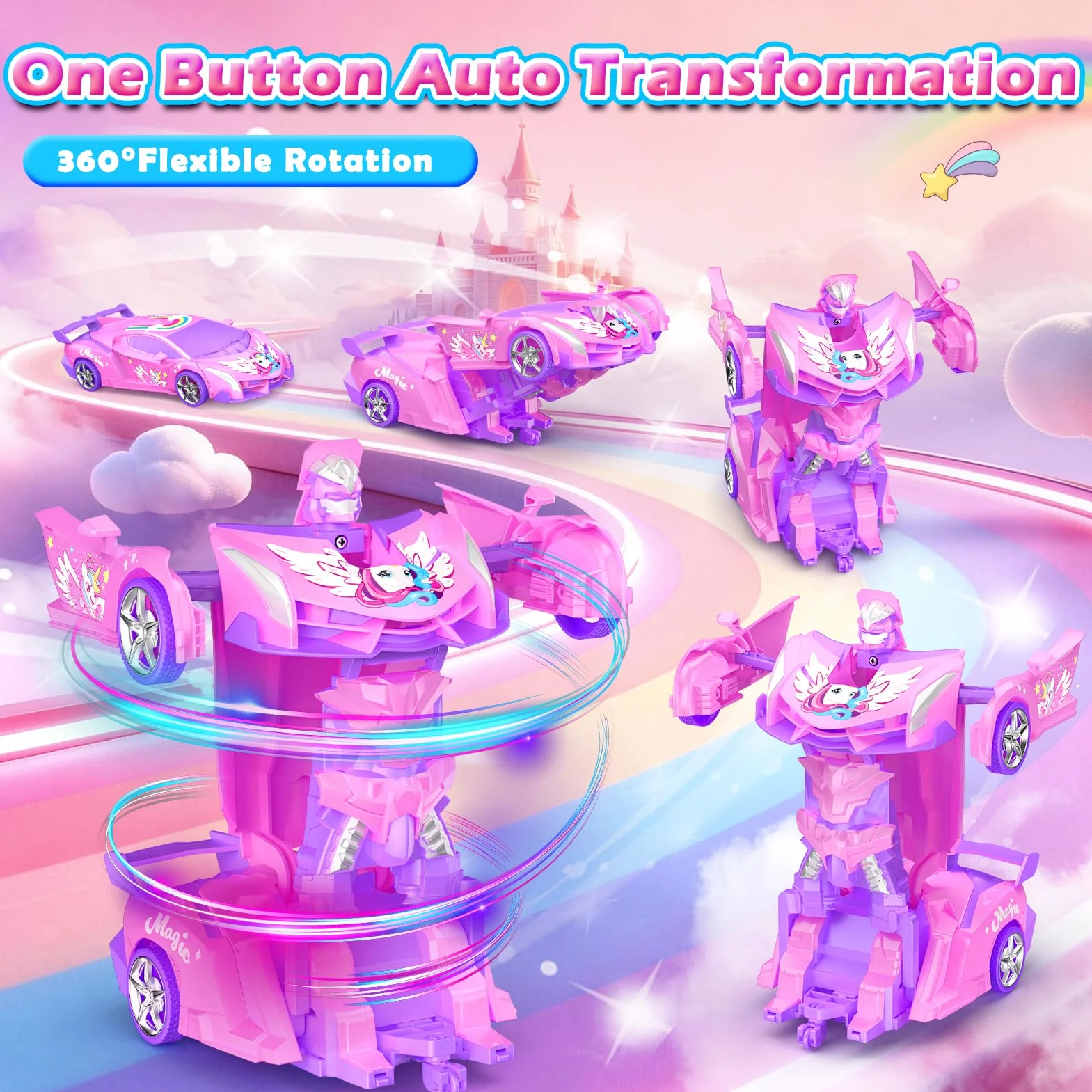 Unicornio Coche Teledirigido Niña, 2 en 1 Radiocontrol Transformar Coche RC 2,4GHz & Rotación 360°, Robot Unicornio Juguetes Niña 3 4 5 6 7 8 9 Años, Regalo Cumpleaños Navidad para Niños de Pascua