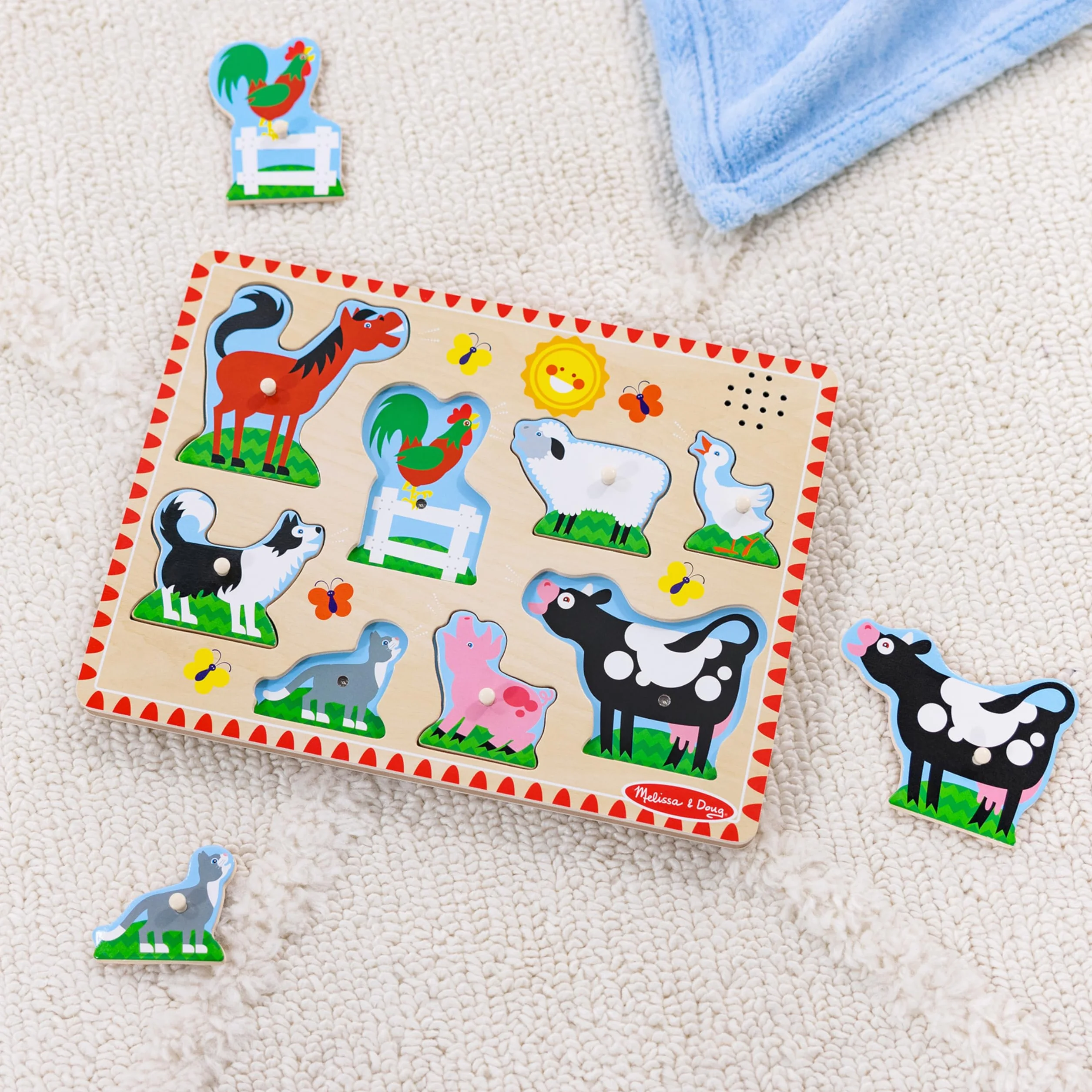 MELISSA & DOUG Puzzle 2 Años Animales de la Granja con Sonidos, Rompecabezas de Madera Niños 2 Años+