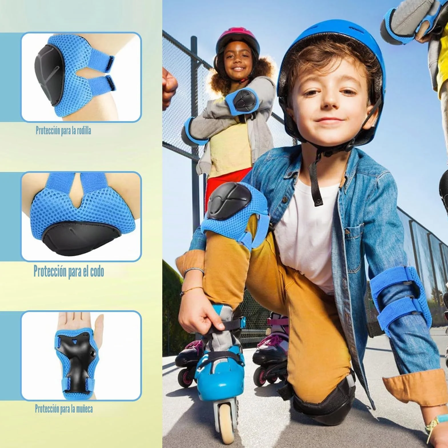 Rodilleras y Coderas para Niños 6 en 1 Ajustables para Monopatín, Patines, Hoverboard