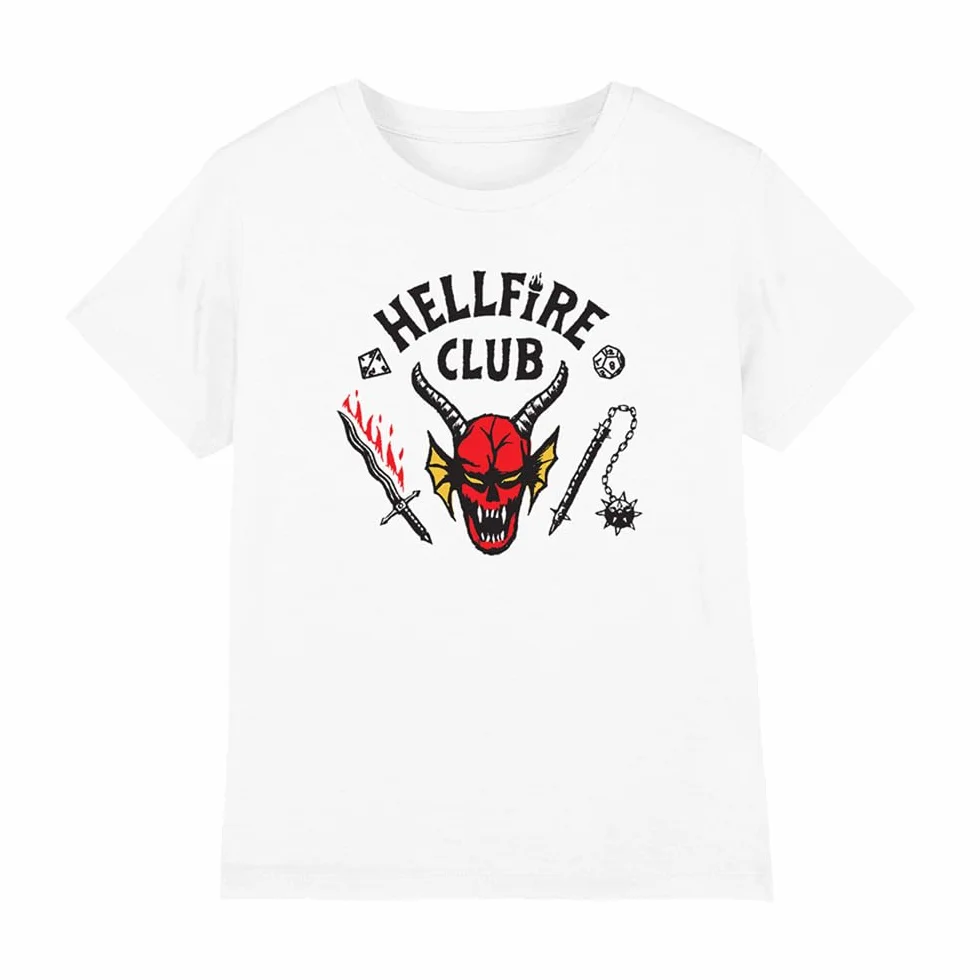 Stranger Things Hellfire Club Kids T Shirt White Unisex Camisa Pack de 1