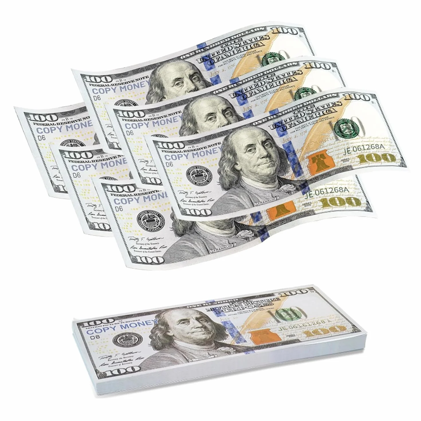 AMJKEJI 100 Piezas Billetes Falsos Tamaño Original Dólares, Copy Billetes Dolar Falsos 100$ Dinero Juguete para Caja Registradora Niño, Juego de rol, Películas, Anuncios Publicitarios