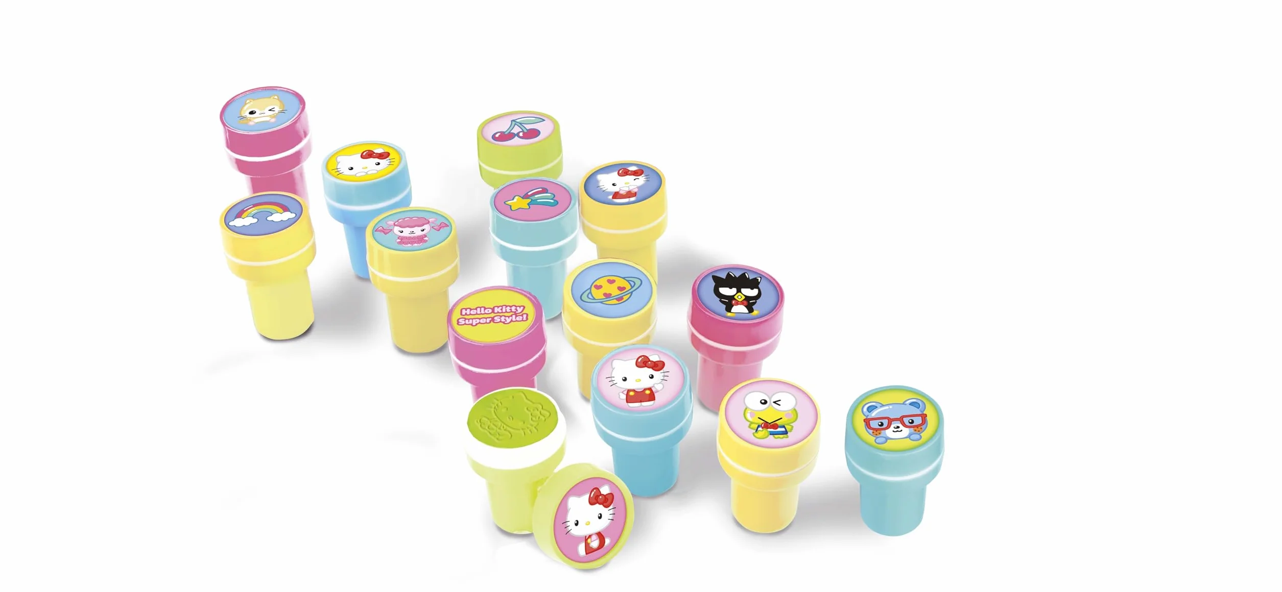 CRAZE 20 Sellos de Goma de Hello Kitty para Niños, Sellos Infantiles de 4 Colores, Incluye Bloc de Notas para Pintar, Tinta Lavable