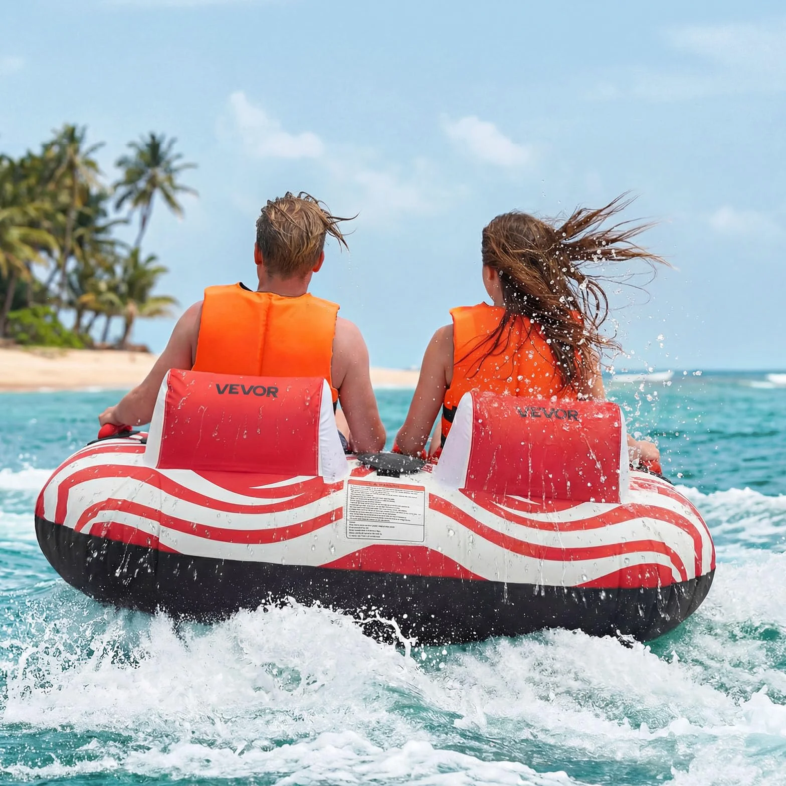 VEVOR Flotador de Arrastre Inflable para Deportes Acuáticos 163 x 160 x 56 cm, 2 Personas, 154 kg, Rojo