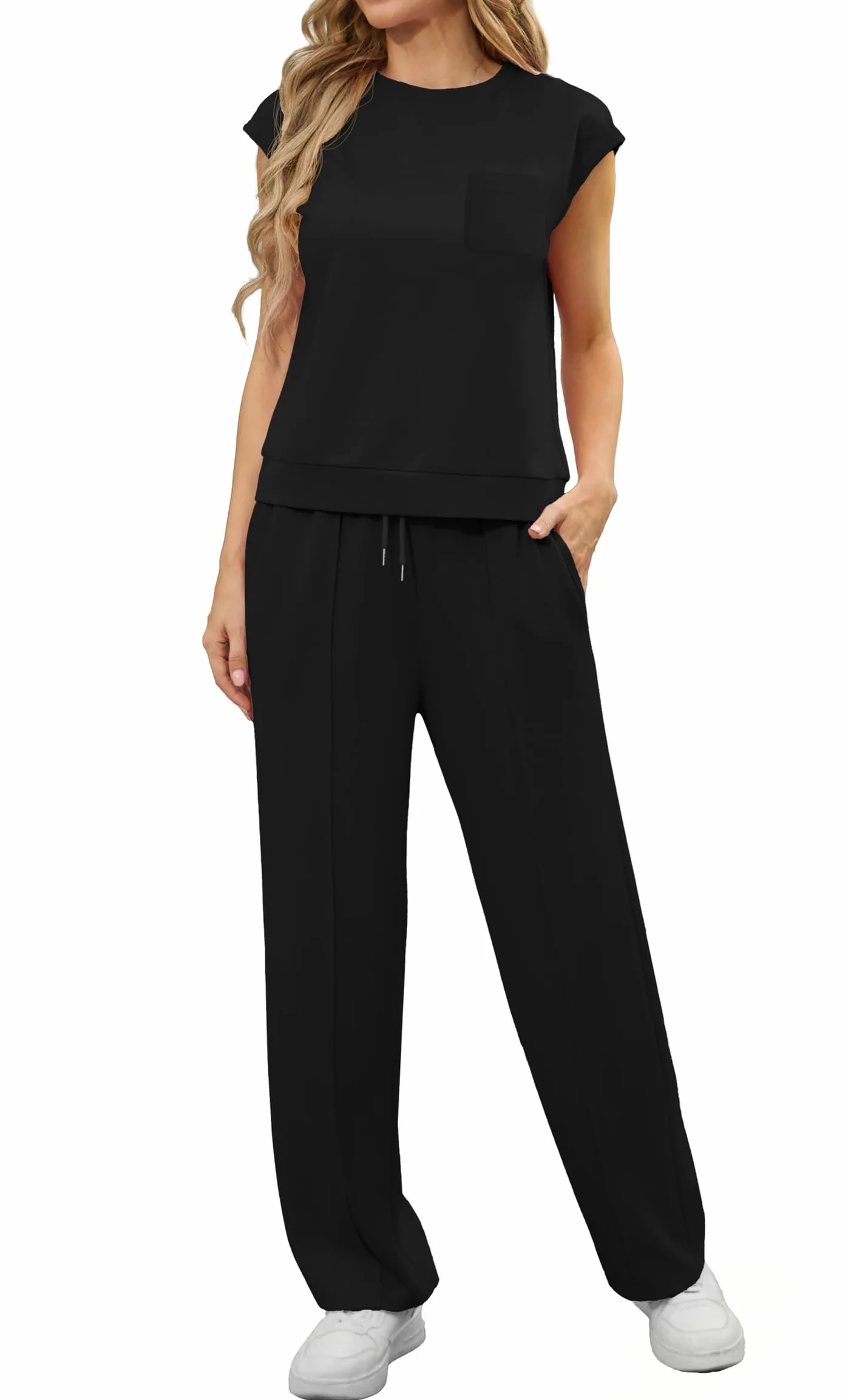 GRECERELLE Conjunto de dos piezas para mujer, chándal de verano manga corta cuello redondo