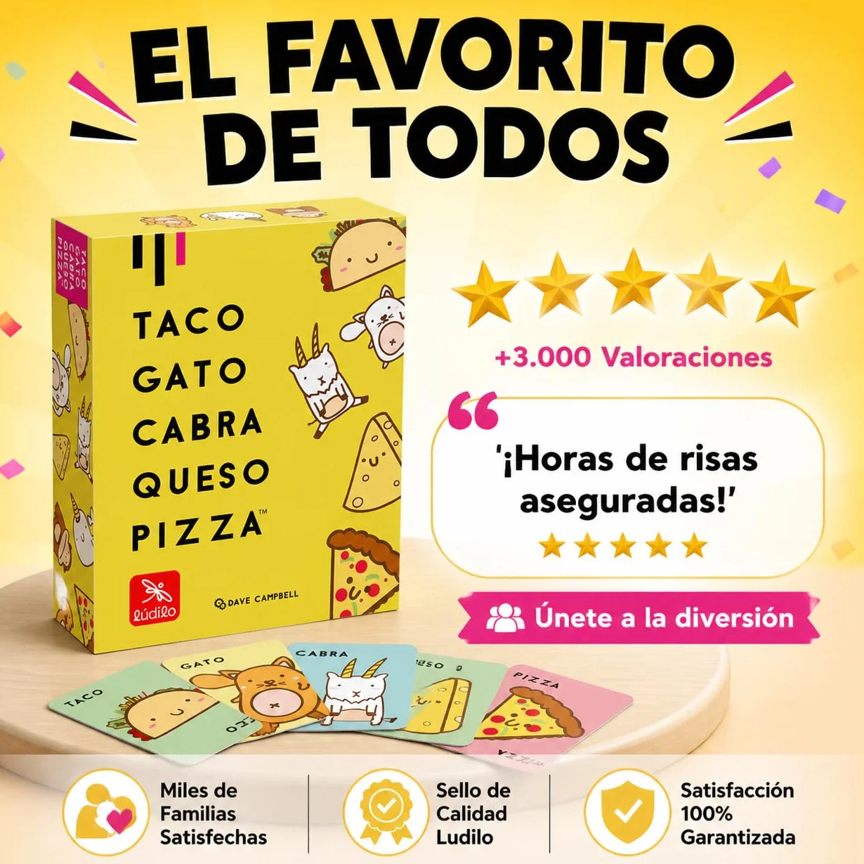 Ludilo Taco Gato Cabra Queso Pizza Juego de Cartas para Niños 8+ Años 3-8 Jugadores 60 Cartas