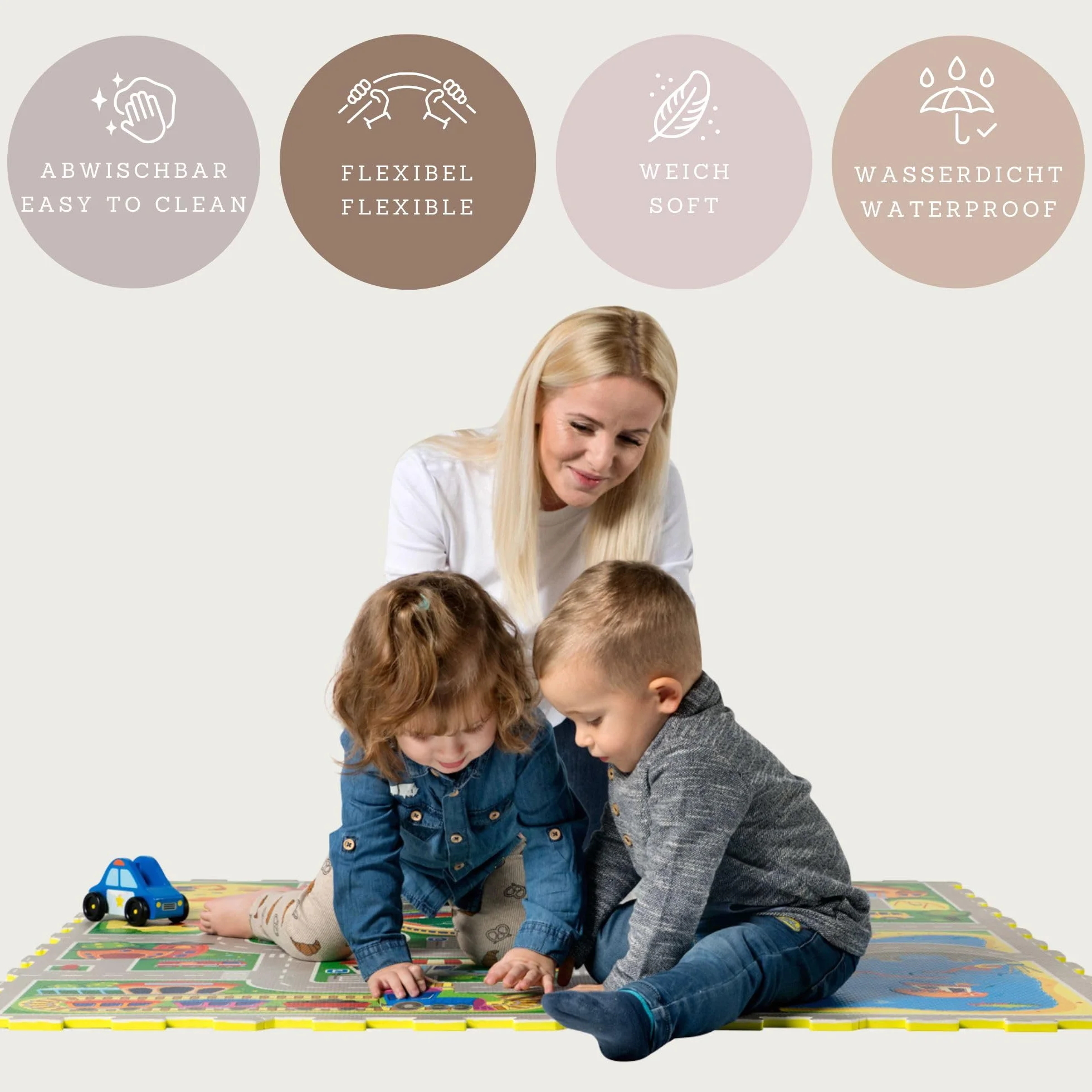 Hakuna Matte Alfombra Infantil Puzzle Diseño Coches 1,2 x 1,2m- 16 Piezas Interconectadas para el Piso - Alfombra Puzzle 20% + Gruesa – Certificado EN-71 Sin Olor – Empaque Caja de Cartón Reciclable