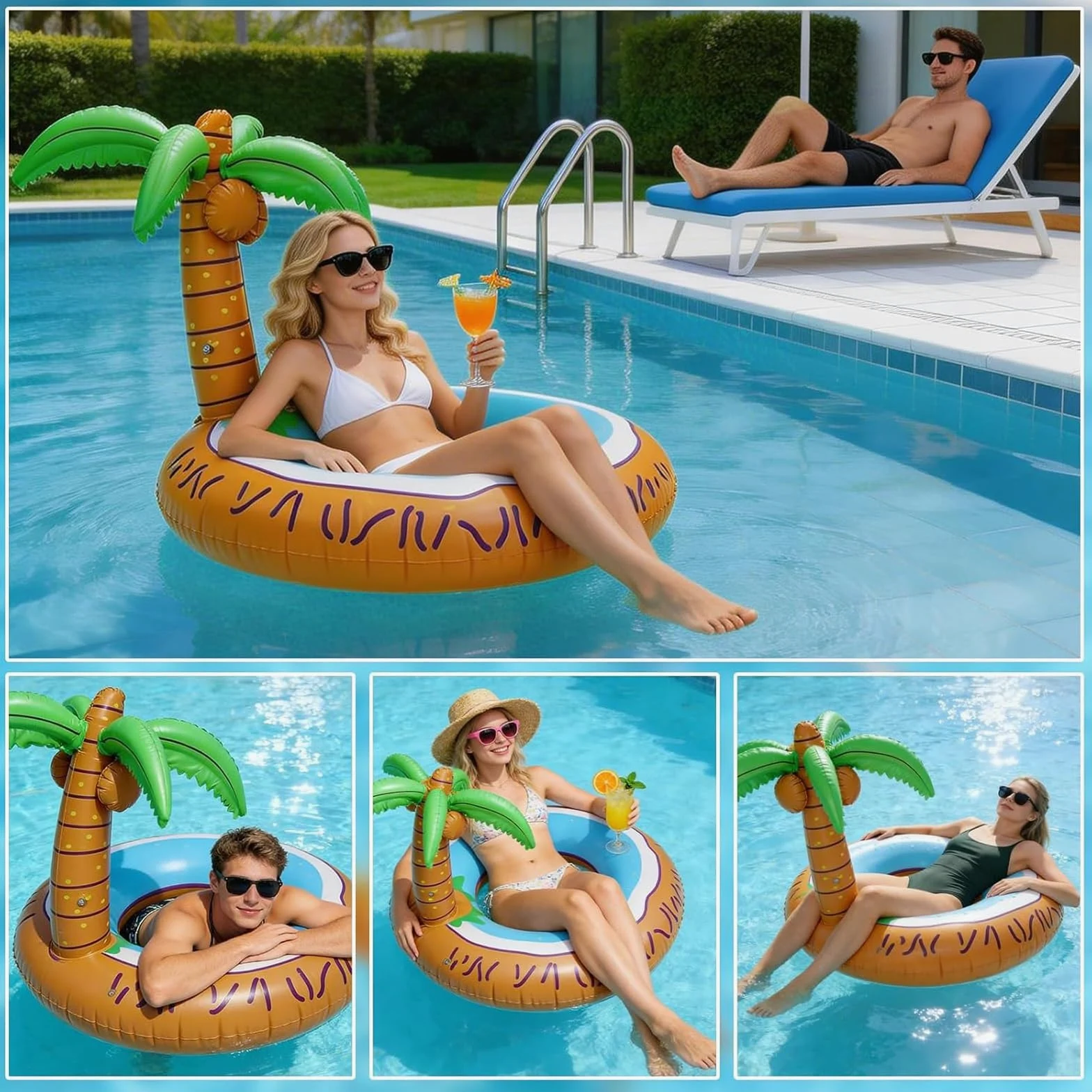 Colchonetas Hinchables para Piscinas, Flotador Piscina | Forma de Palmera, Aspecto Divertido, para Fiestas en la Playa, Junto al Mar