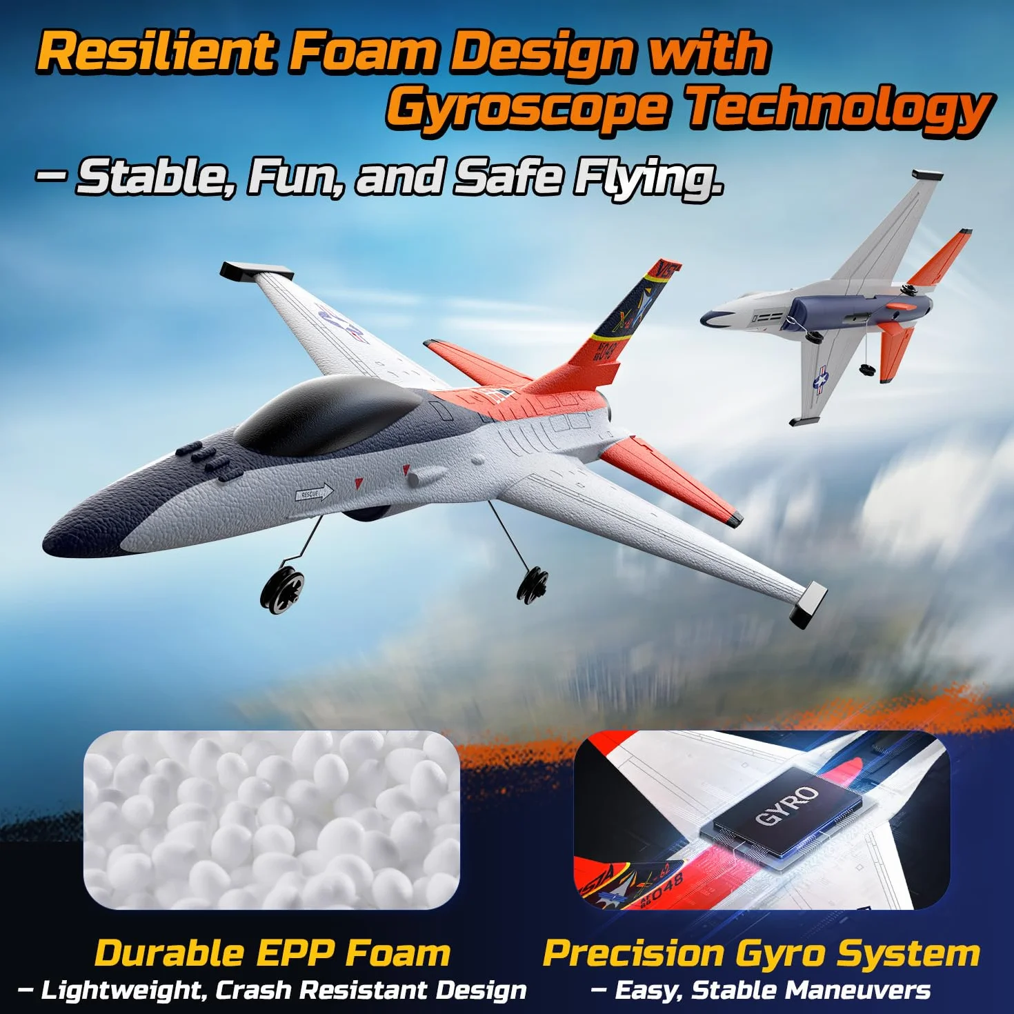 DEERC F16 Style Avión Teledirigido(X-62A Vista), RC Avión de 4 Canales, Jet de Control Remoto con estabilizador giroscópico de 6 Ejes, EPP RTF, Planeador de Hobby, fácil de Volar, Adultos y niños