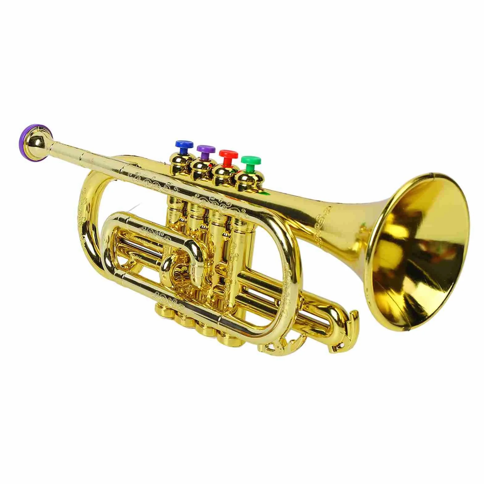 Generic Juguete Educativo de Trompeta Dorada para Niños con 4 Teclas de Colores, Sonido de Nota Diferente para Entrenamiento Musical para Niños