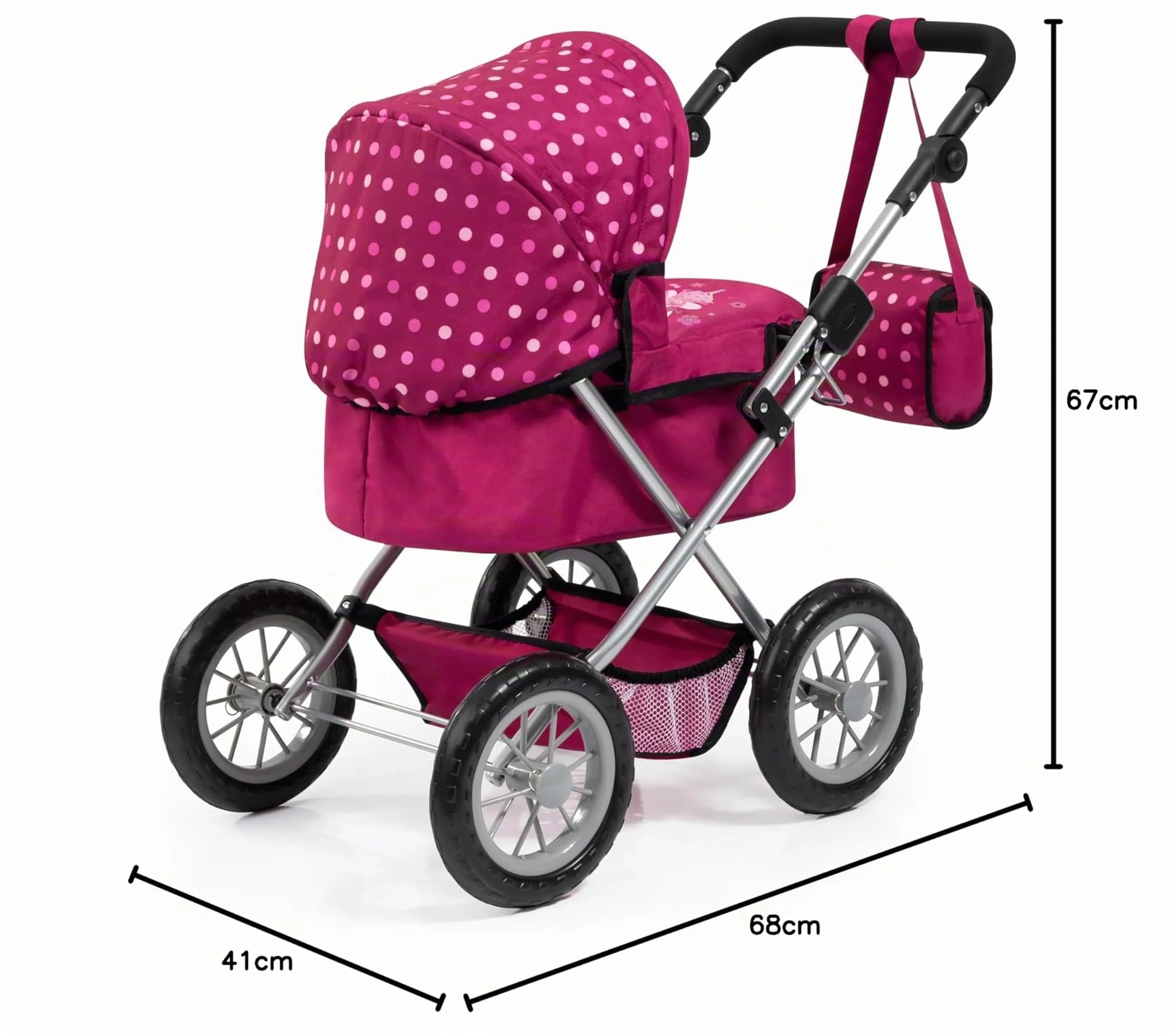 Bayer Design 13067Aa, Cochecito, Carro Muñecas Trendy, Combolsa, Plegable, Ajustable, Rojo, Hadas, Color Motivo