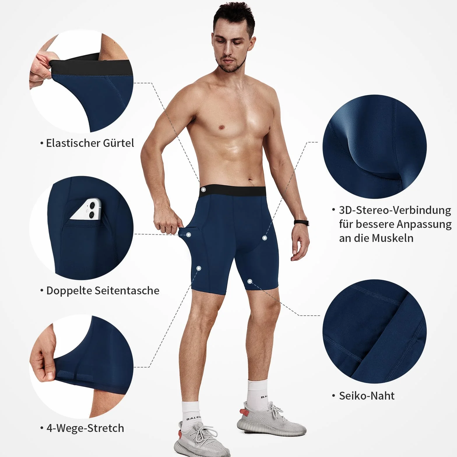 Niksa 3 Piezas Mallas Running Hombre Cortas Pantalones Cortos Compresión con Bolsillo para Celular Secado Rápido Transpirable