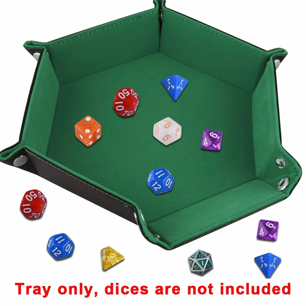 SIQUK Bandeja de Dados de Doble Tablero de Dados, Cuero Plegable de hexágono PU y Soporte de Dados de Terciopelo Verde Oscuro para Mazmorras y Dragones Juego de Dados D&D y Otros Juegos de Mesa
