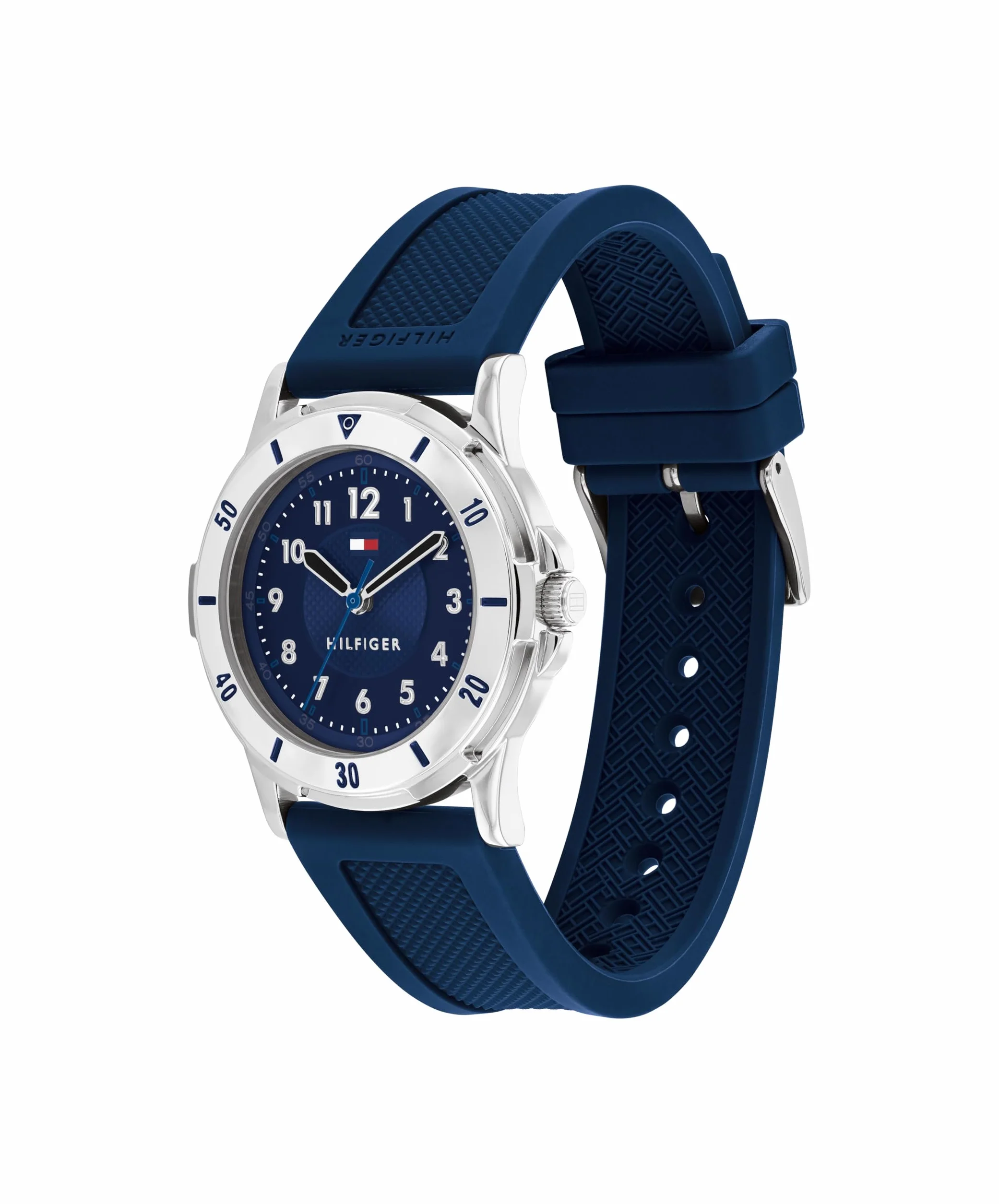 Tommy Hilfiger Reloj Cuarzo Tres Manecillas Jóvenes Correa Acero Inoxidable Silicona Plateado Azul Rosa Negro