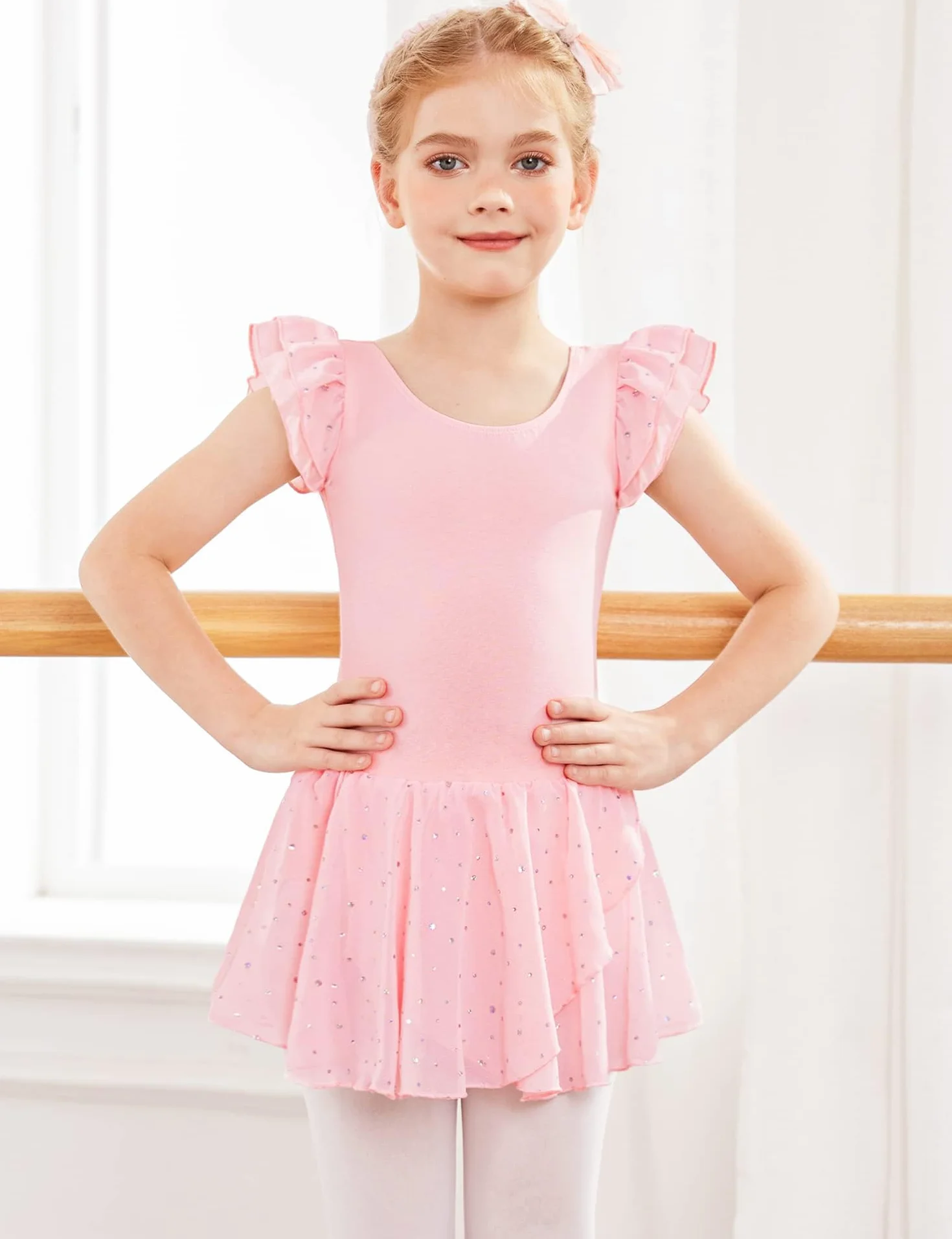 Trudge Ropa de Ballet para Niñas - Vestido Manga Corta de Algodón con Leotardo y Falda Tutú