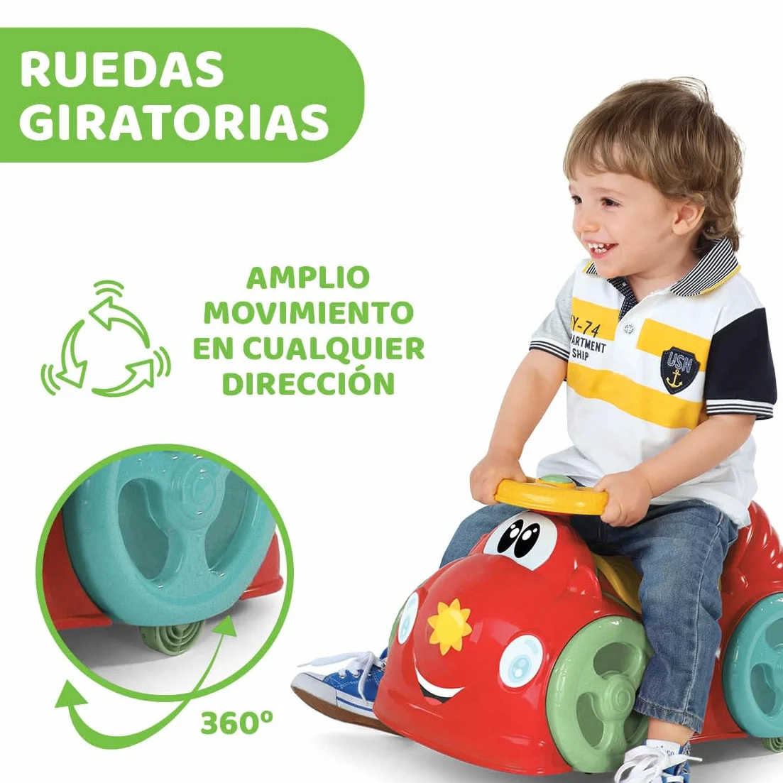 Chicco All Around, Eco+ Rojo, Correpasillos para Niños 1 a 3 Años (Máx. 20 kg), Fabricado en Italia, 75% Plástico Reciclado, Ruedas Giratorias, Claxon Mecánico, Almacenamiento, Pegatinas Incluidas