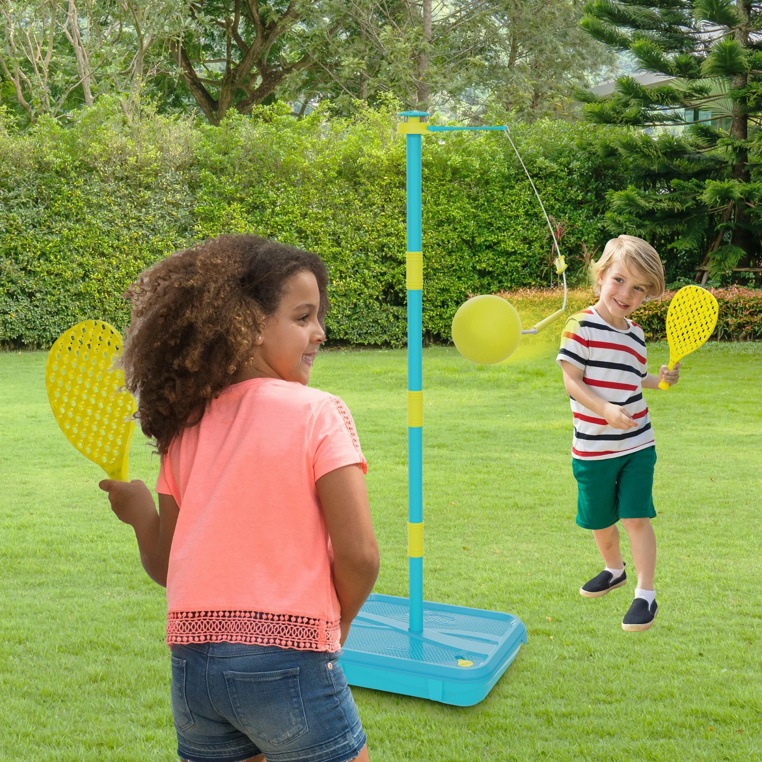 Early Fun - Juego de Swingball para Todas Las Superficies, para Mayores de 3 años, introducción al swingball, Bola de Espuma y murciélagos de Manos pequeñas, Giratorio Superior sin enredos, Base para