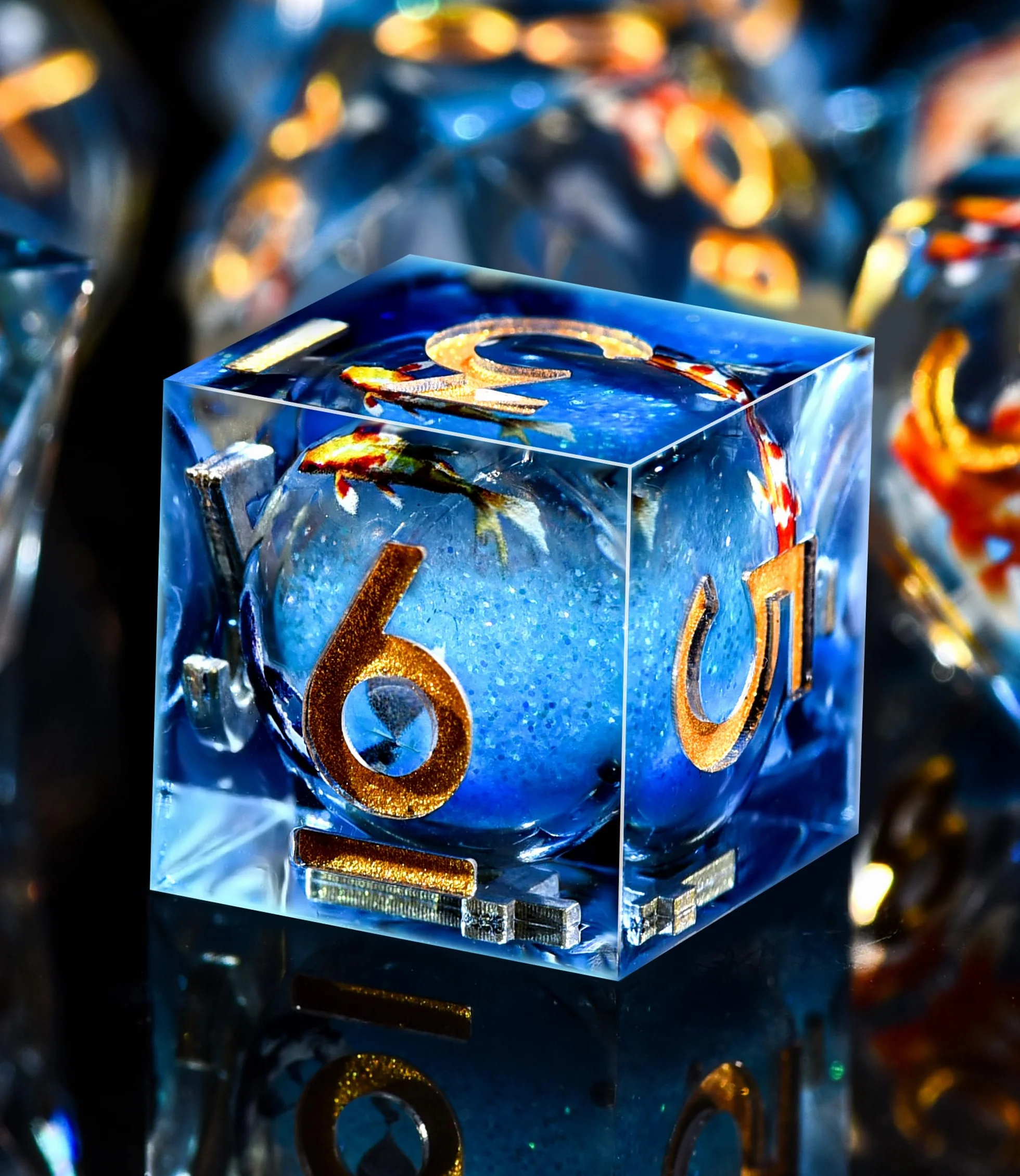 SIQUK 7 Piezas Juego Dados Poliedricos Con Nucleo Liquido Luminosos Dice DND Koi Fish D4 D6 D8 D10 D12 D20 D% para RPG MTG Dungeons and Dragons
