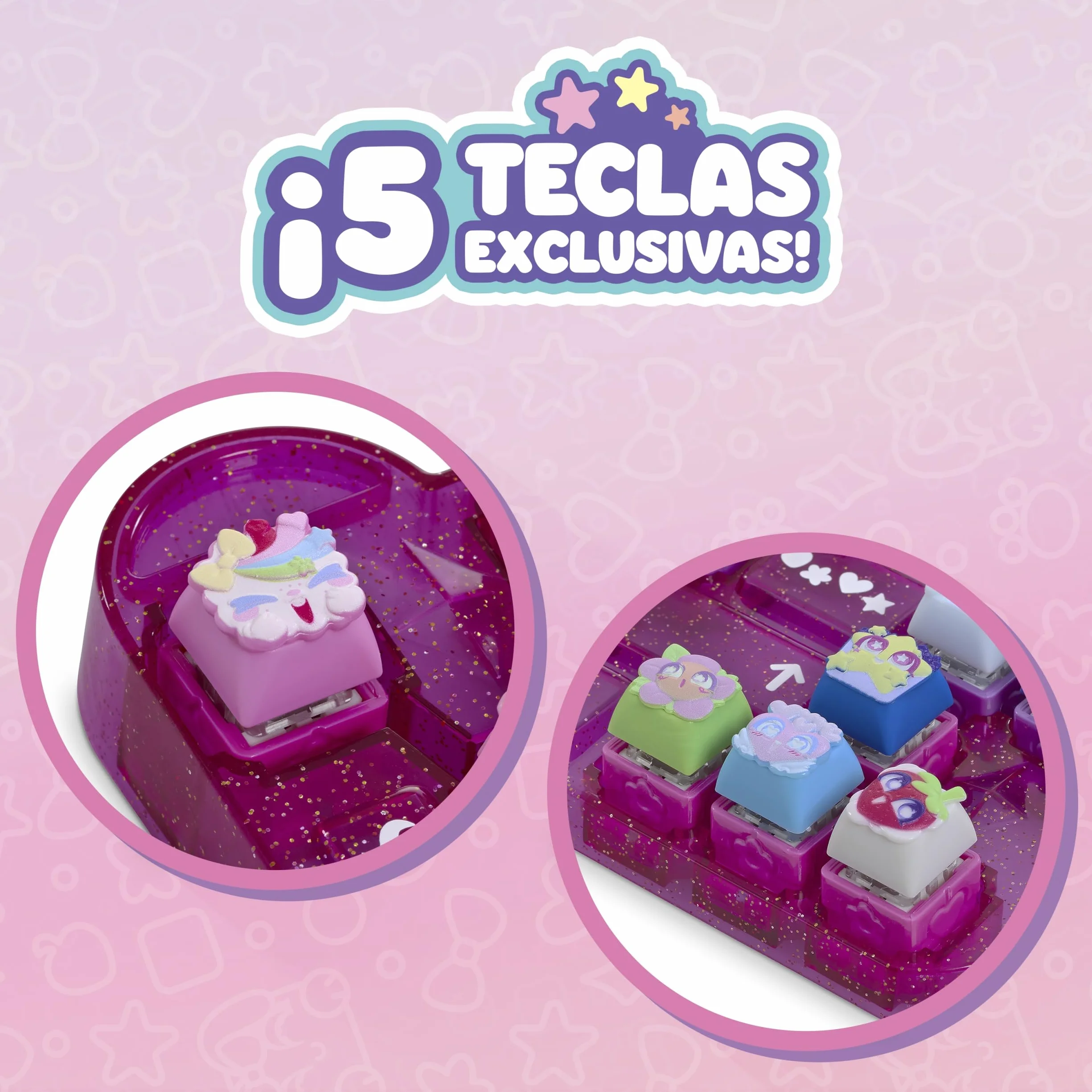 Goliath - CLICKEEZ Keyboard MegaPack - 1 Teclado + 15 Teclas Keycaps Kawaii para Hacer Clic + 1 Llavero - Keycaps para Encajar - 70 Personajes - Juguete Fidget ASMR - Idea de Regalo Desde los 6 años