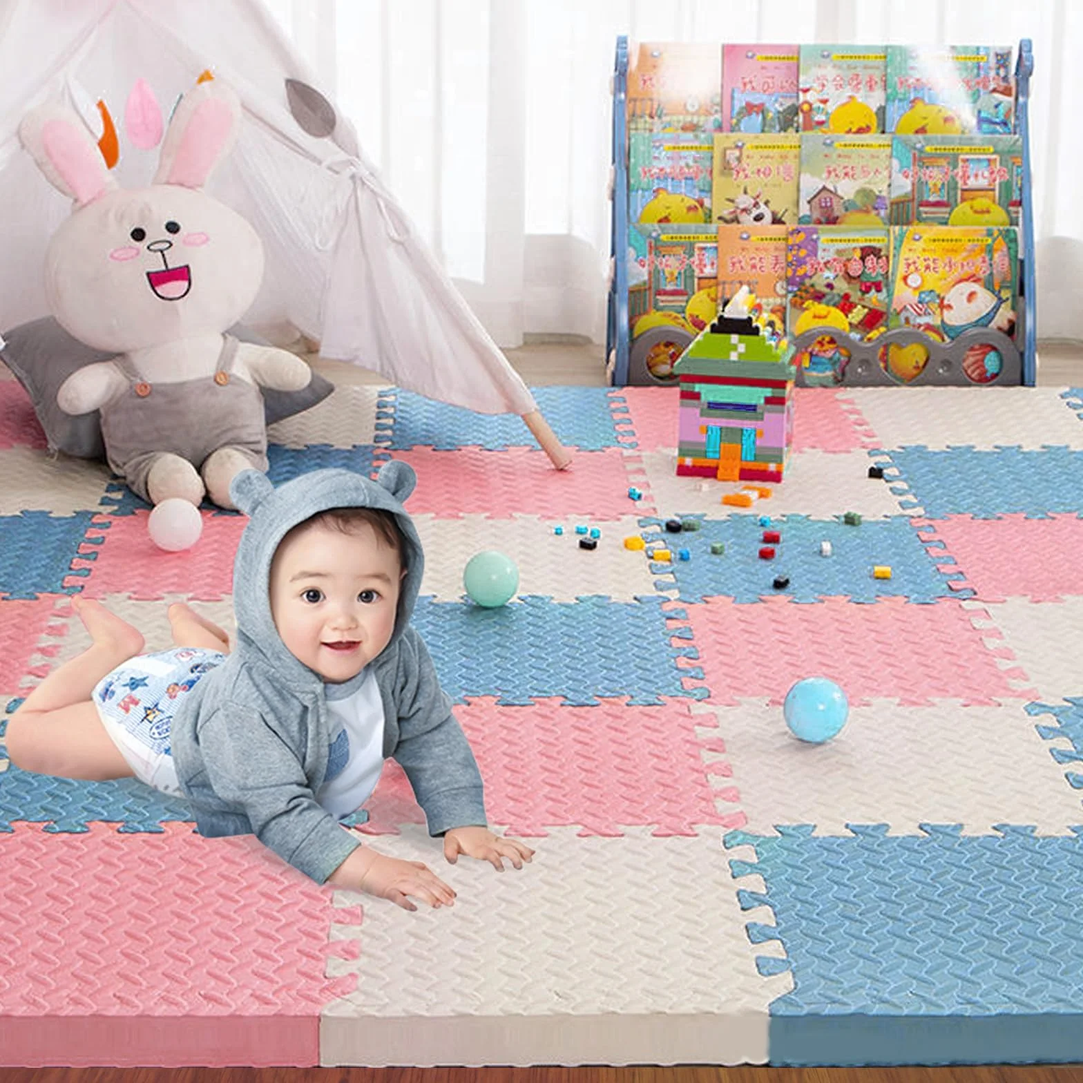 Alfombra Puzzle Bebé, 16 Piezas Colchoneta Bebé Suelo, Alfombra Infantil, Suelo de Goma EVA Suave, Tapete de Juego, Alfombra Gateo Bebe En Espuma EVA, 30 * 30 * 1cm