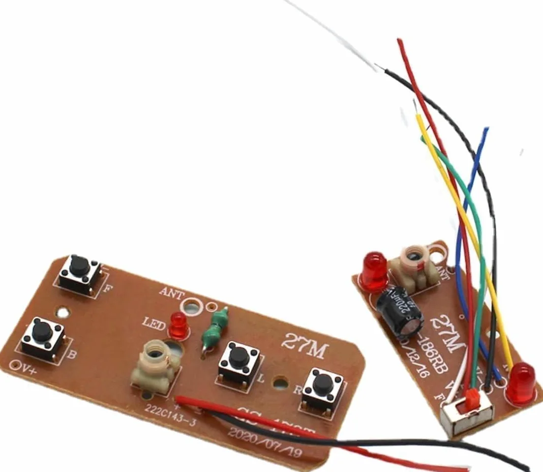Placa de control remoto de 4 vías de 27 MHz, transmisor y receptor RC bidireccional, accesorios de modelo de robot de coche para piezas de proyectos de bricolaje (control de 2 motores)