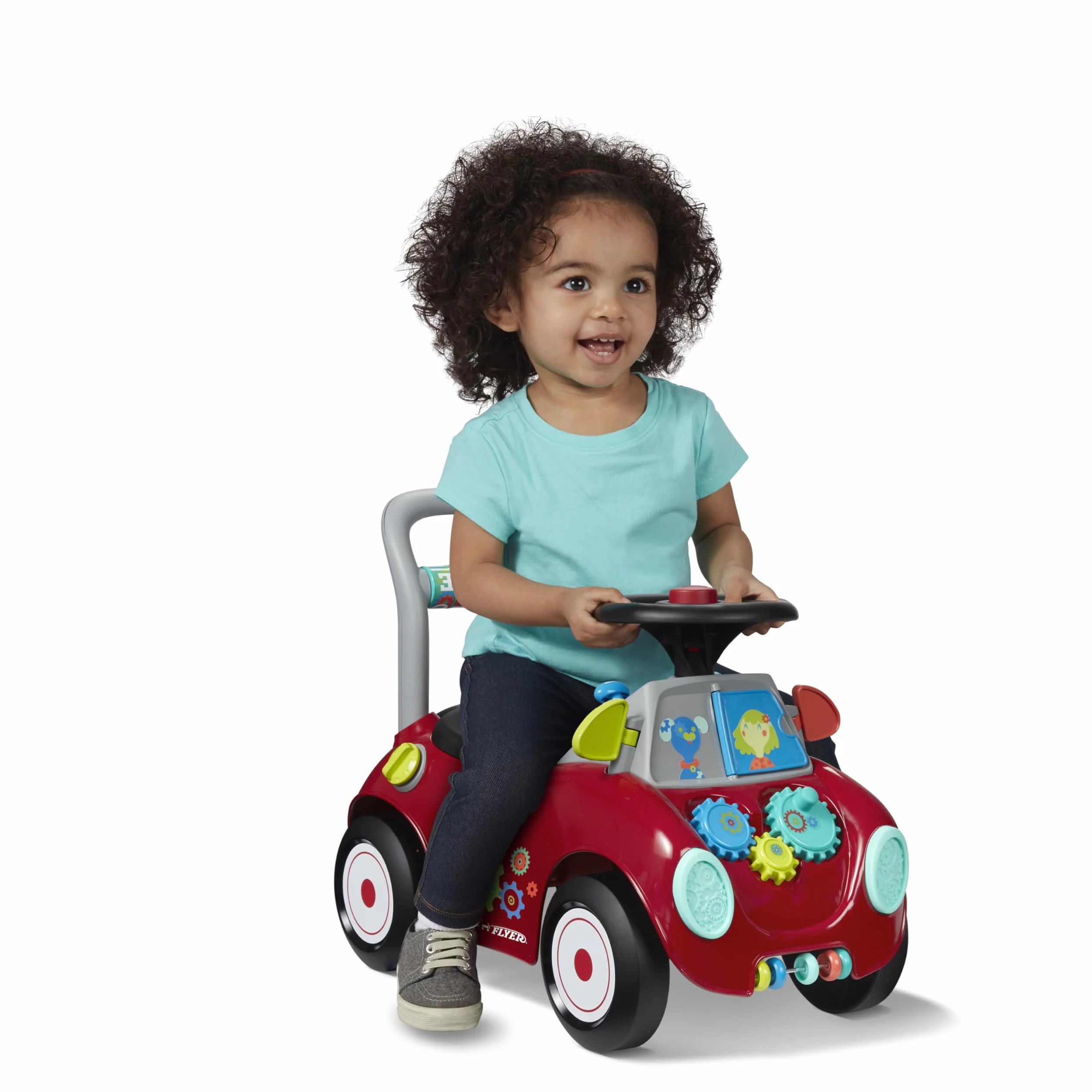 Radio Flyer Cochecito Ocupado, Sentado o de pie, Juguete para pasear para niños pequeños, de 1 a 3 años, Juguete Rojo para pasear para niños