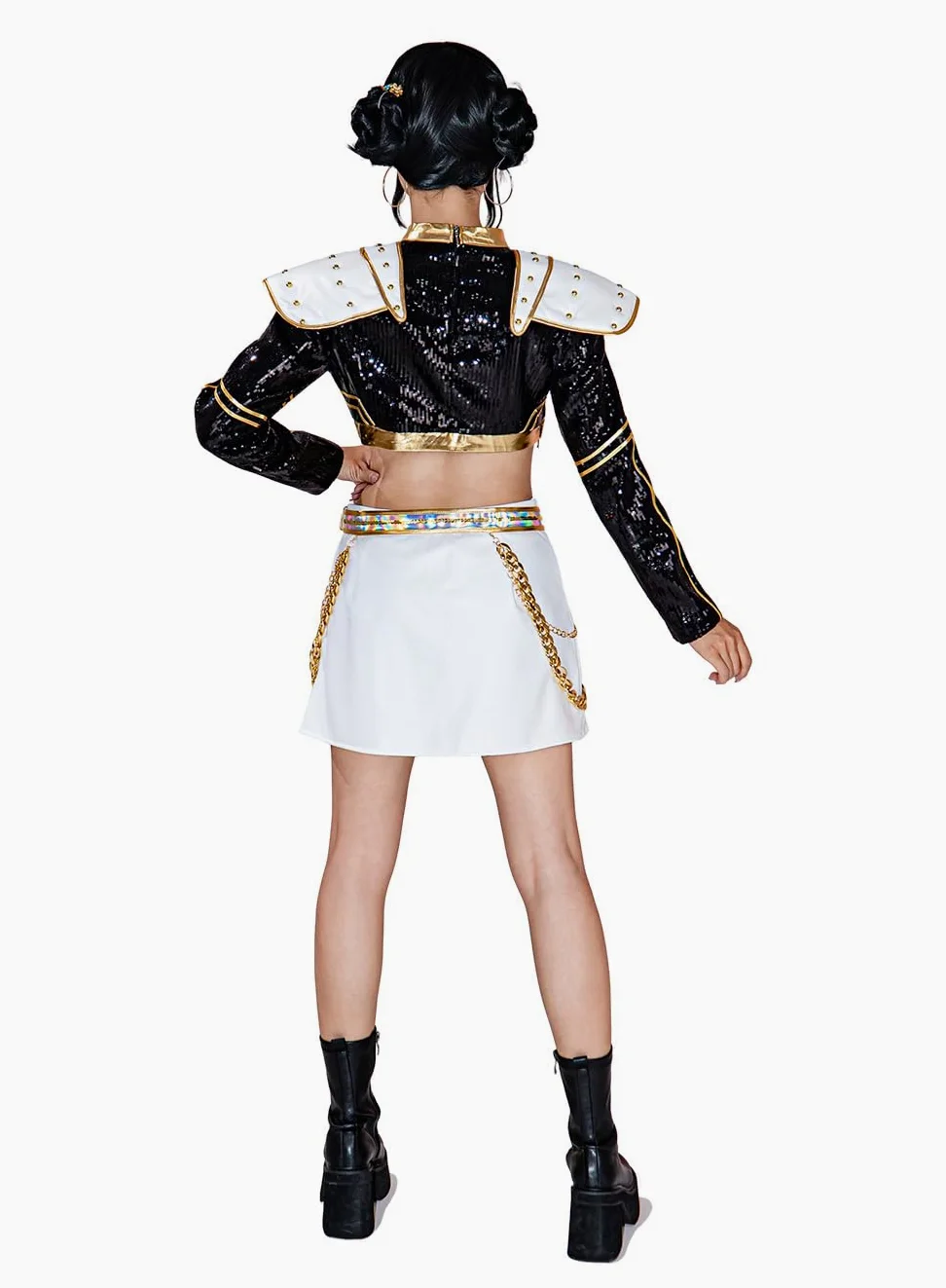 OSIAS Mujeres Zoey Cosplay Costume Traje Escénico Dorado Negro Con Diseño de Lentejuelas
