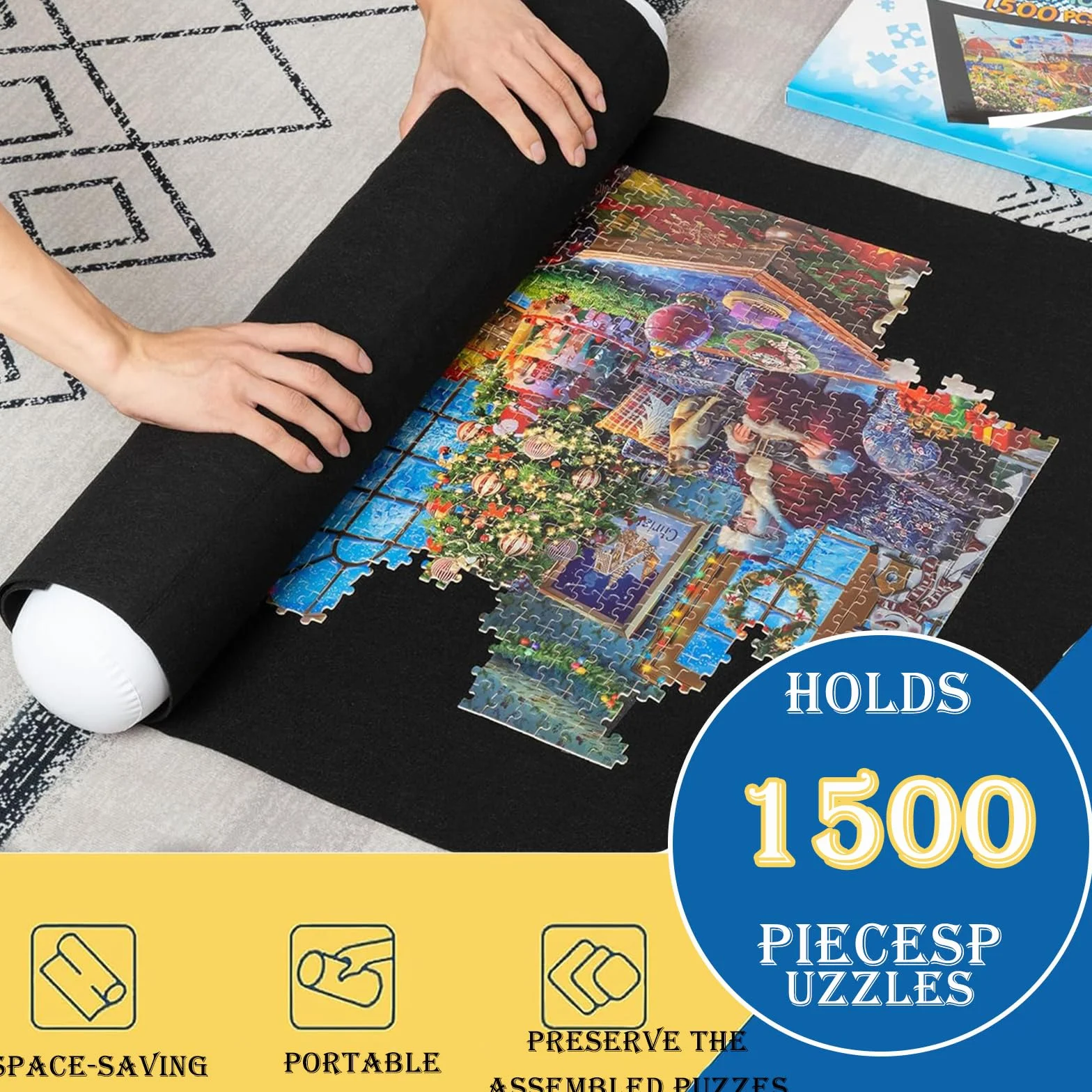 Puzzelmatten für Puzzle bis 1000, Puzzle Teppich Matte, Teppich für bis zu 1500 Teichen, praktischen Zubehör zur Aufbewahrung von Puzzles, Jigsaw Mat