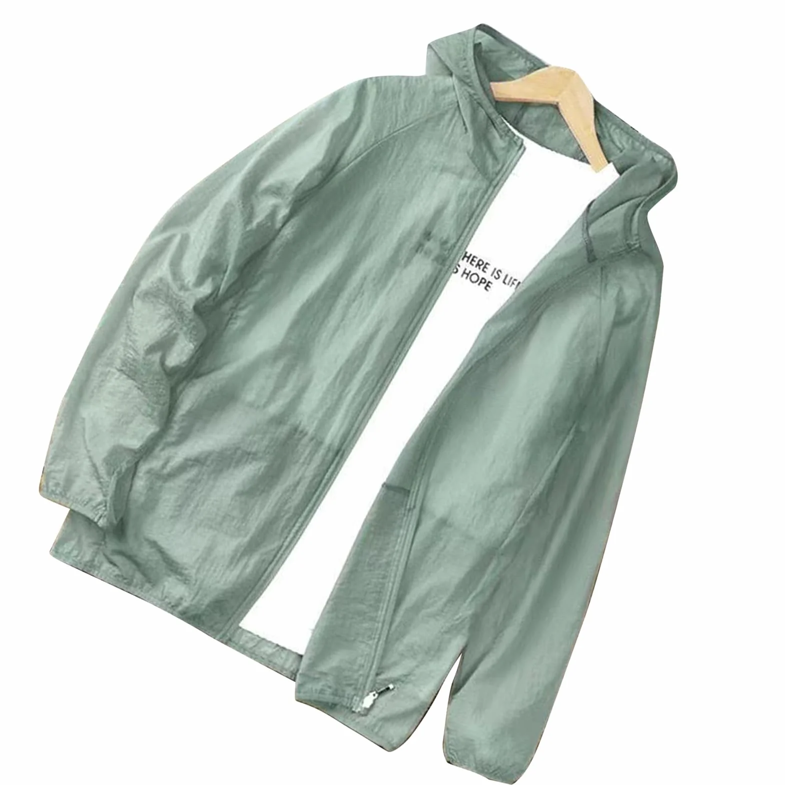 Tbest Chaqueta de Protección Solar UV para Hombres, Camisa Ligera Transpirable Manga Larga con Capucha