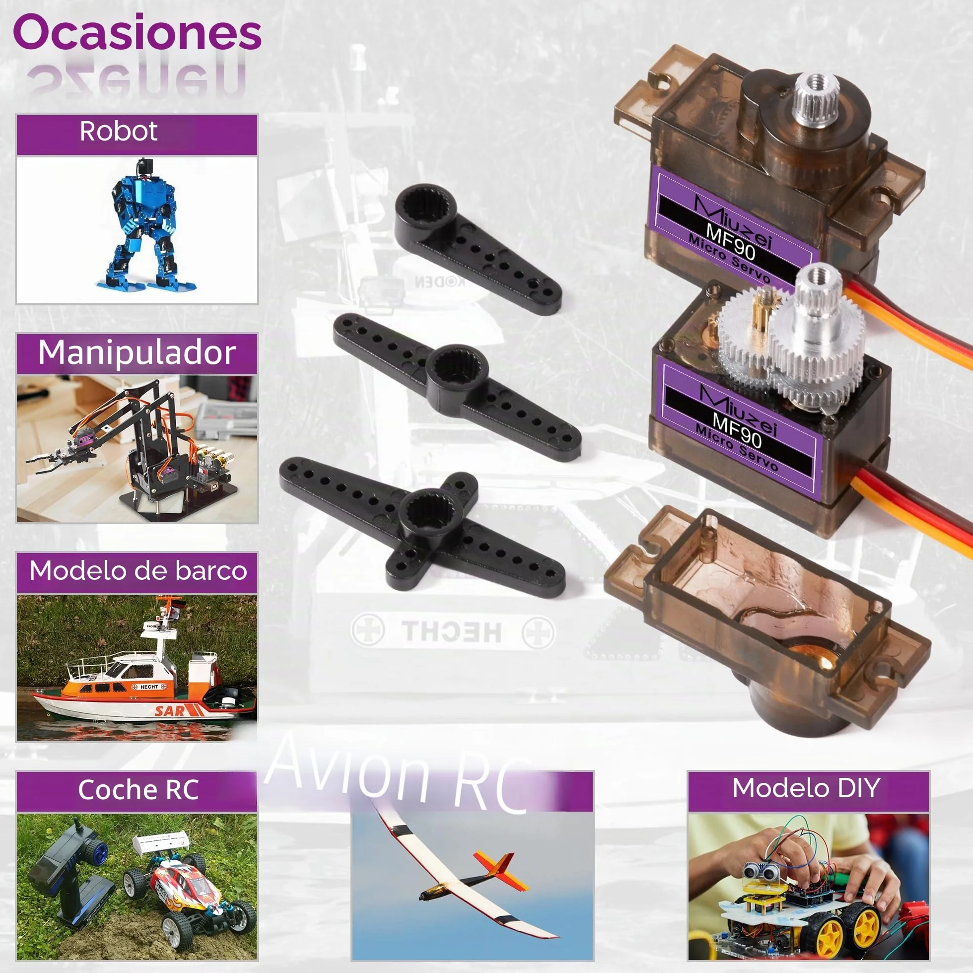Miuzei Servo Motor Engranajes de Metal 10 Piezas RC 9G Micro Servo 180 Grados Mini Motor para Arduino Modelo Brazo Robot Avión 1/10 1/8 Coche Barco con Cable Servo Cuerno