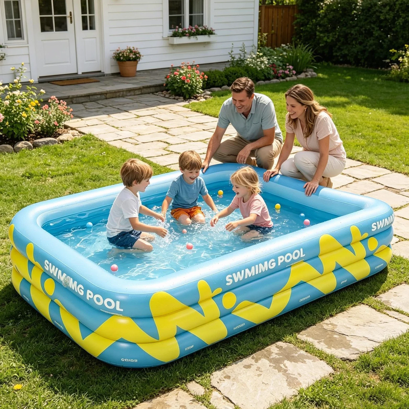 Piscina Hinchable Infantil 210 x 145 x 56 cm Gran Tina Reforzada E Inflable | Piscina Para Verano Al Aire Libre Patio Jardín Trasero Césped Parque Y Infantil