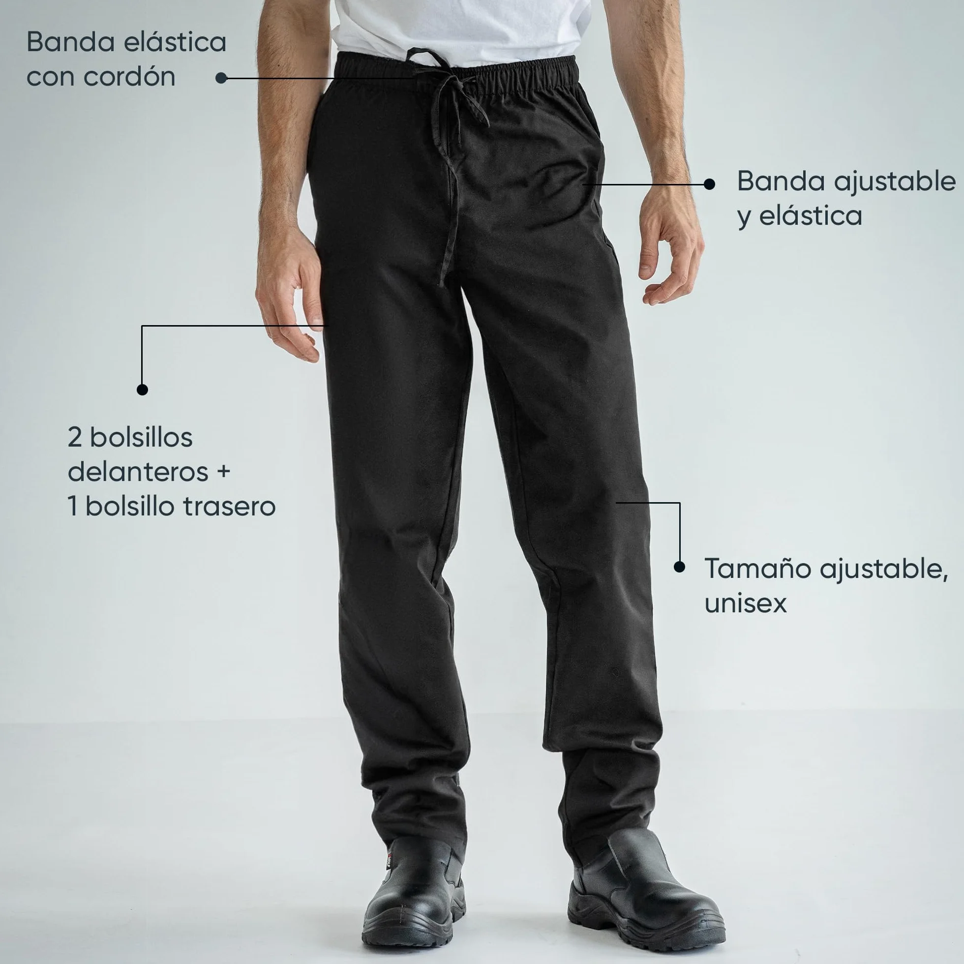 PALLTEX Carlo Pantalones de Cocinero Unisex EN 13688 con Cintura elástica con cordón