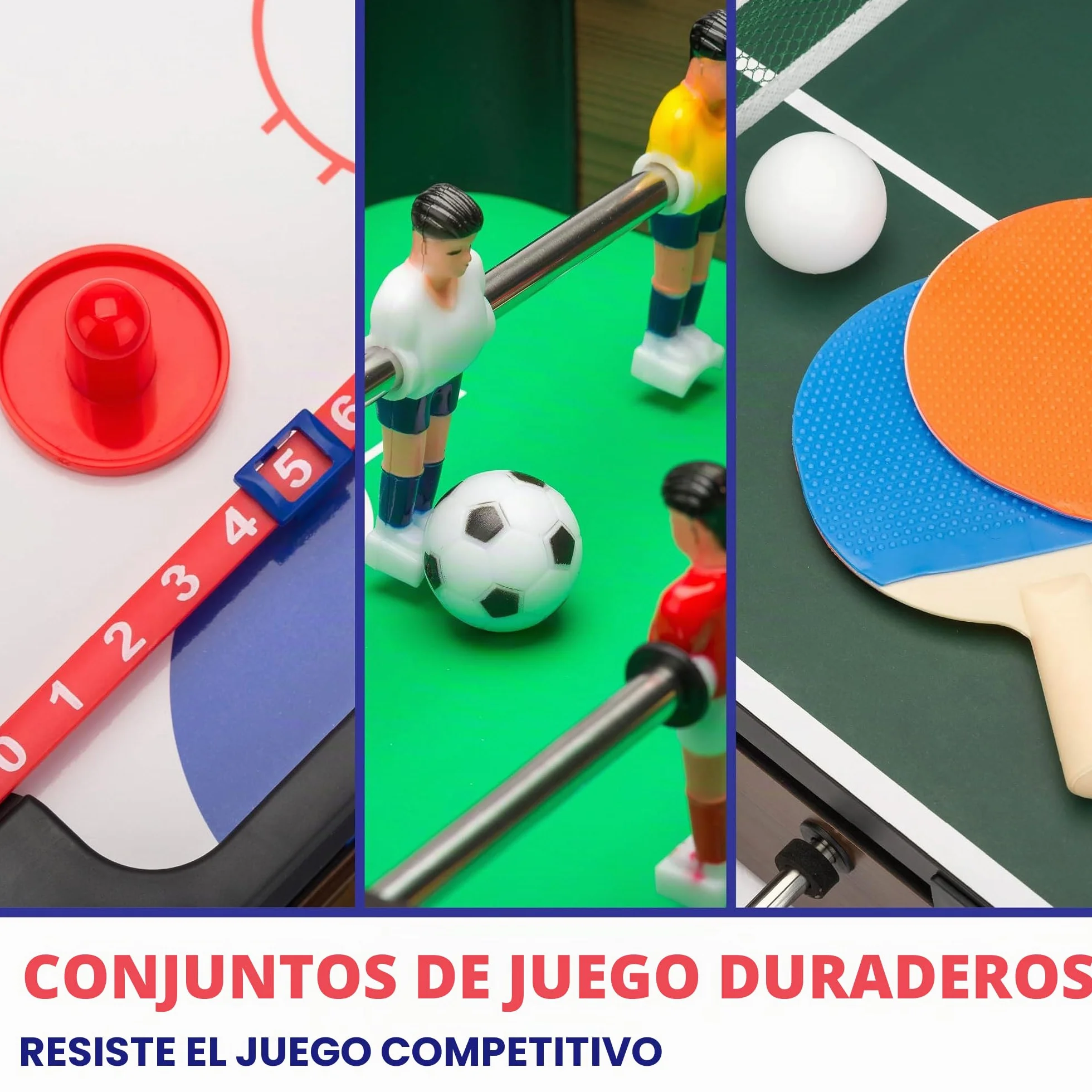 Toyrific Powerplay - Juego de Mesa 3 en 1, Juego de Mesa multijuego, Mini fútbol, Hockey y Tenis de Mesa, mesas de Billar Deportivas, Talla única