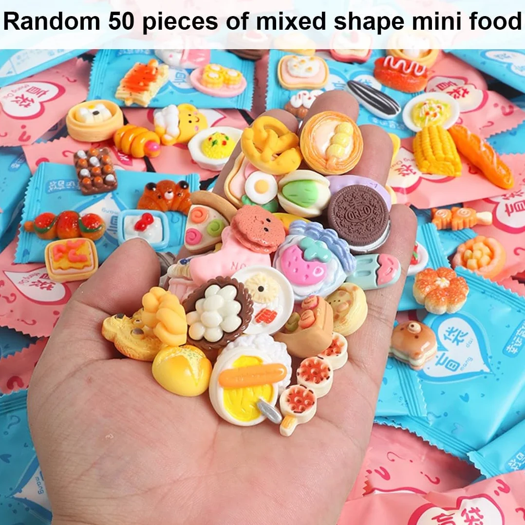 50 Piezas Comida y Bebida Miniatura, Accesorios para Casa de Muñecas, Set de Alimentos Miniatura, Mini Cocina, Accesorios para Muñecas Pequeñas, Vajilla de Juguete, Estilos Aleatorios