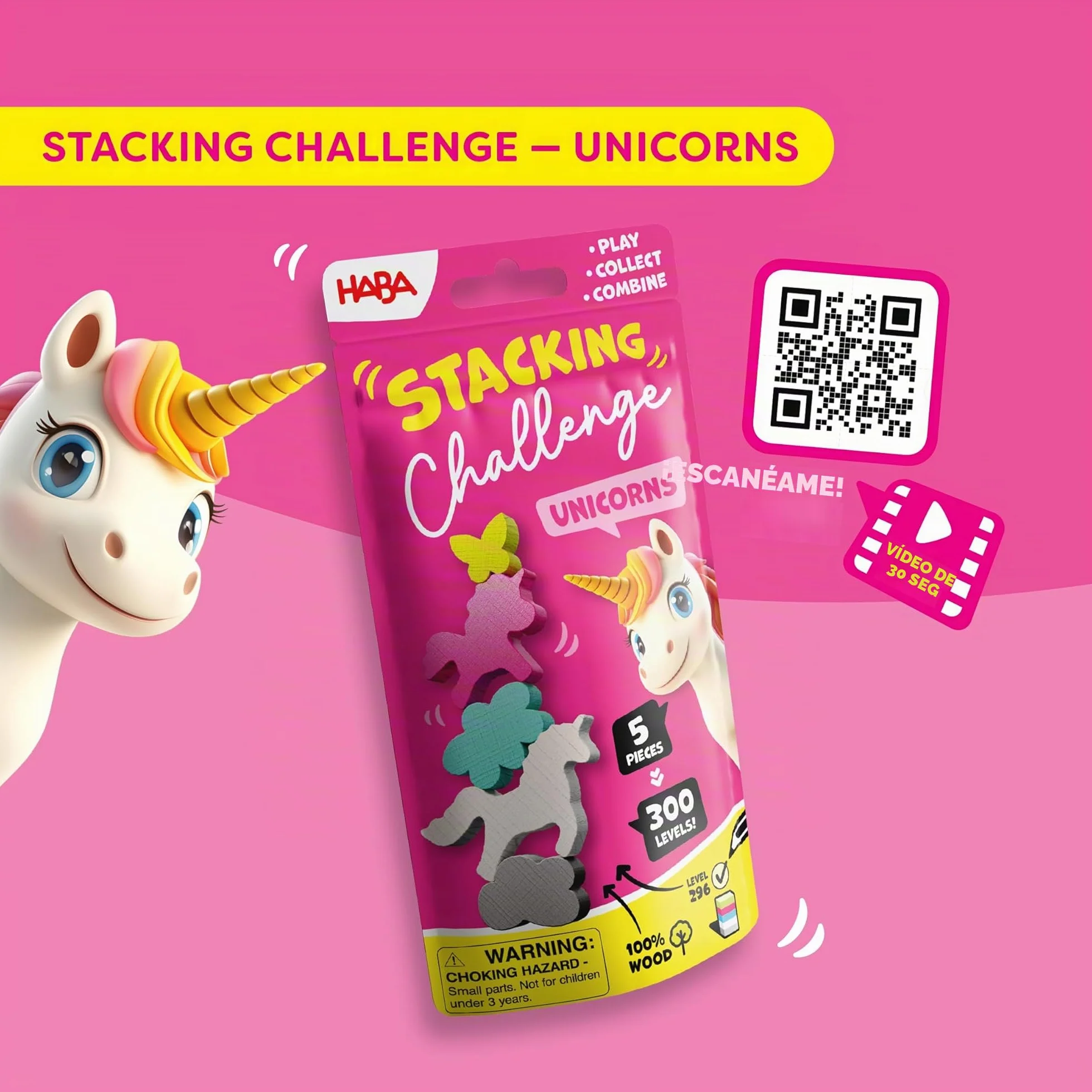 HABA 2013866001 - Stacking Challenge Unicorns, Juego Infantil con retos de apilar, Solitario, de Viaje. Más 6 años