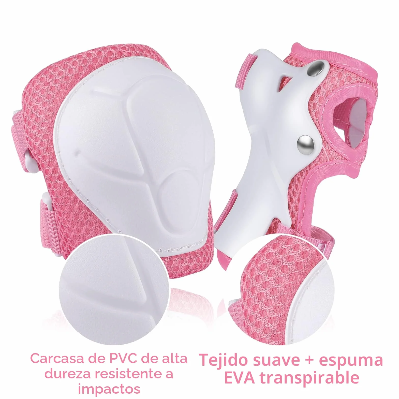 WayEee Equipo de Protección Infantil 7PCS Casco Rodilleras Coderas Muñequeras Ciclismo Patinaje Rosa