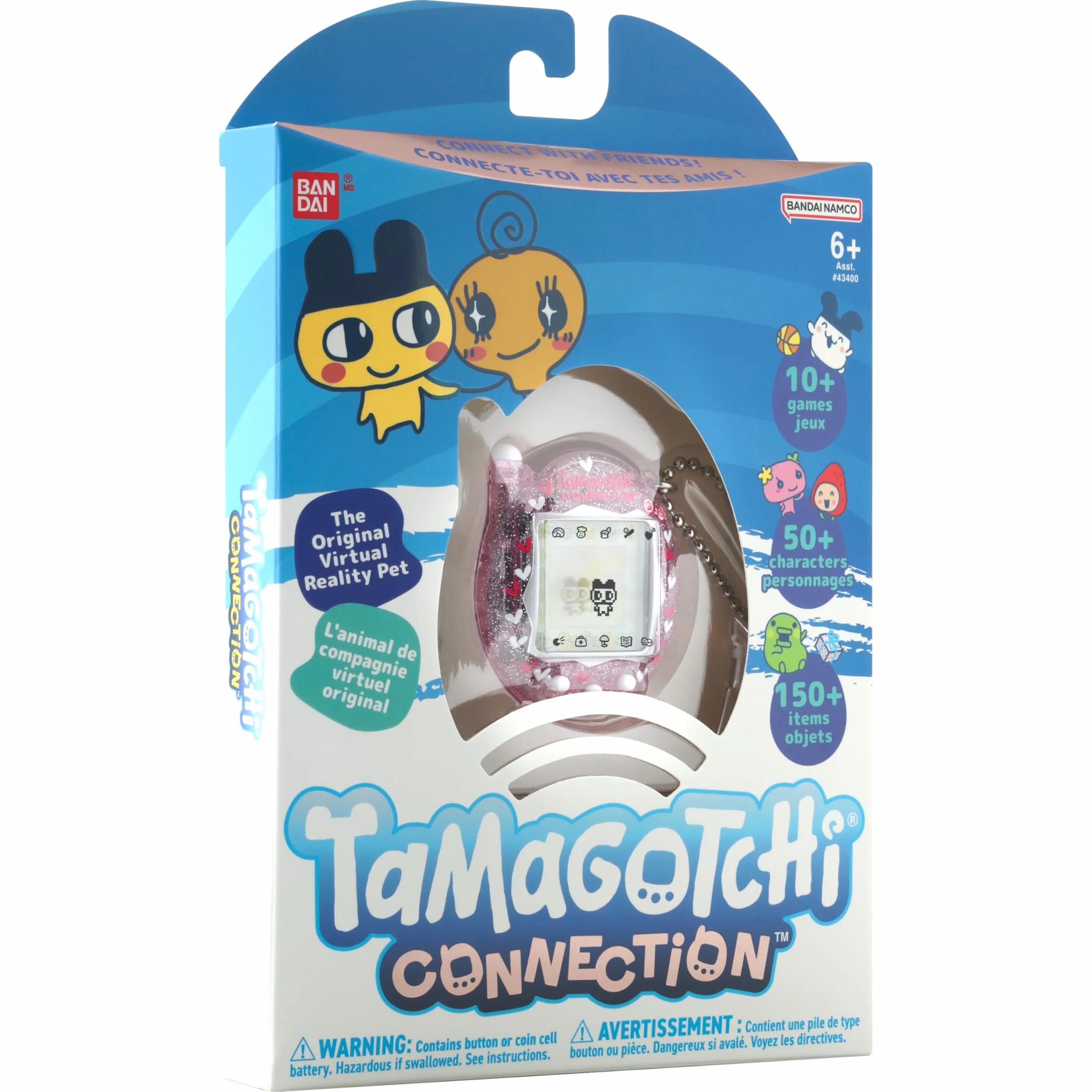 TAMAGOTCHI Bandai Connection Mascota Digital Carcasa Rosa con Purpurina Mascota Virtual Juguete Electrónico Con Conexión Infrarroja Para Diversión Compartida | Juguetes Para Niños Para Niñas Y Niños