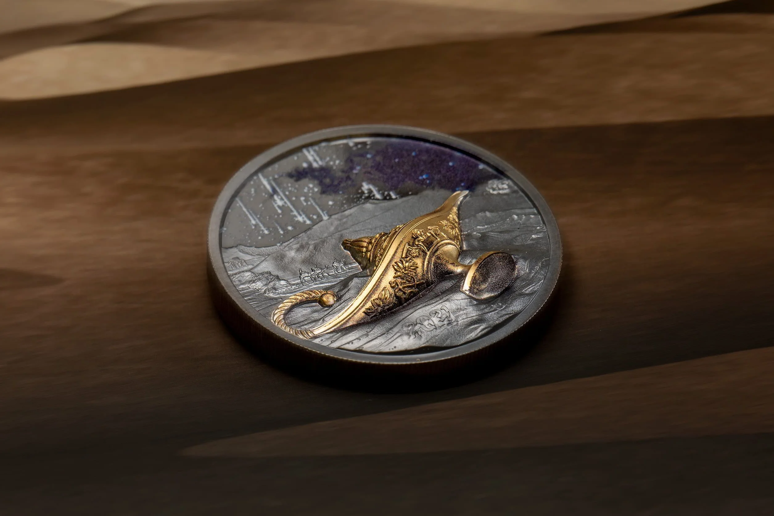 IMPACTO COLECCIONABLES Moneda Magical Lamp 1001 Nights – Las 1001 Noches 1 Oz Plata Pura. Palau 2021 Edición Limitada con Certificado numerado